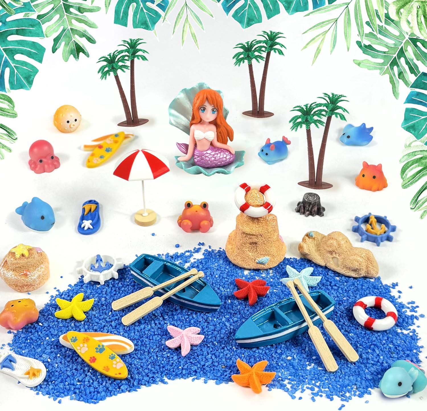 41 PCS Beach Mini Resin Animals Figures House Decoration Miniature Dollhouse Decoration for Garden Craft Scenery Landscape Beach Swimming Party Favor Supplies