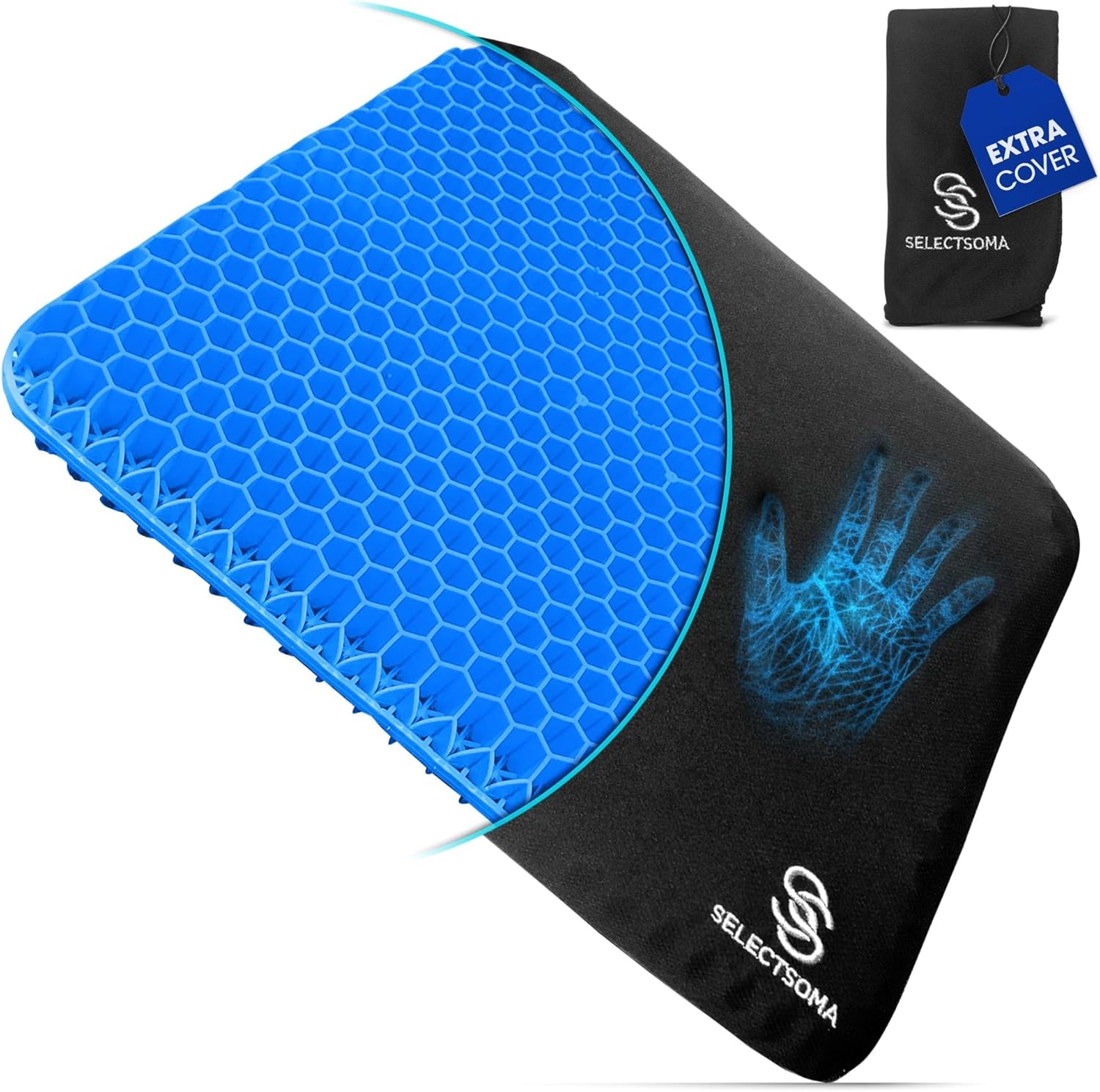 SelectSoma Gel Seat Cushion for Long Sitting Pressure Relief for Back, Sciatica, Coccyx, Tailbone Pain - Cushion for Office Chair, Wheelchair, Car & Truck, Patio Chairs - Egg Seat Pad