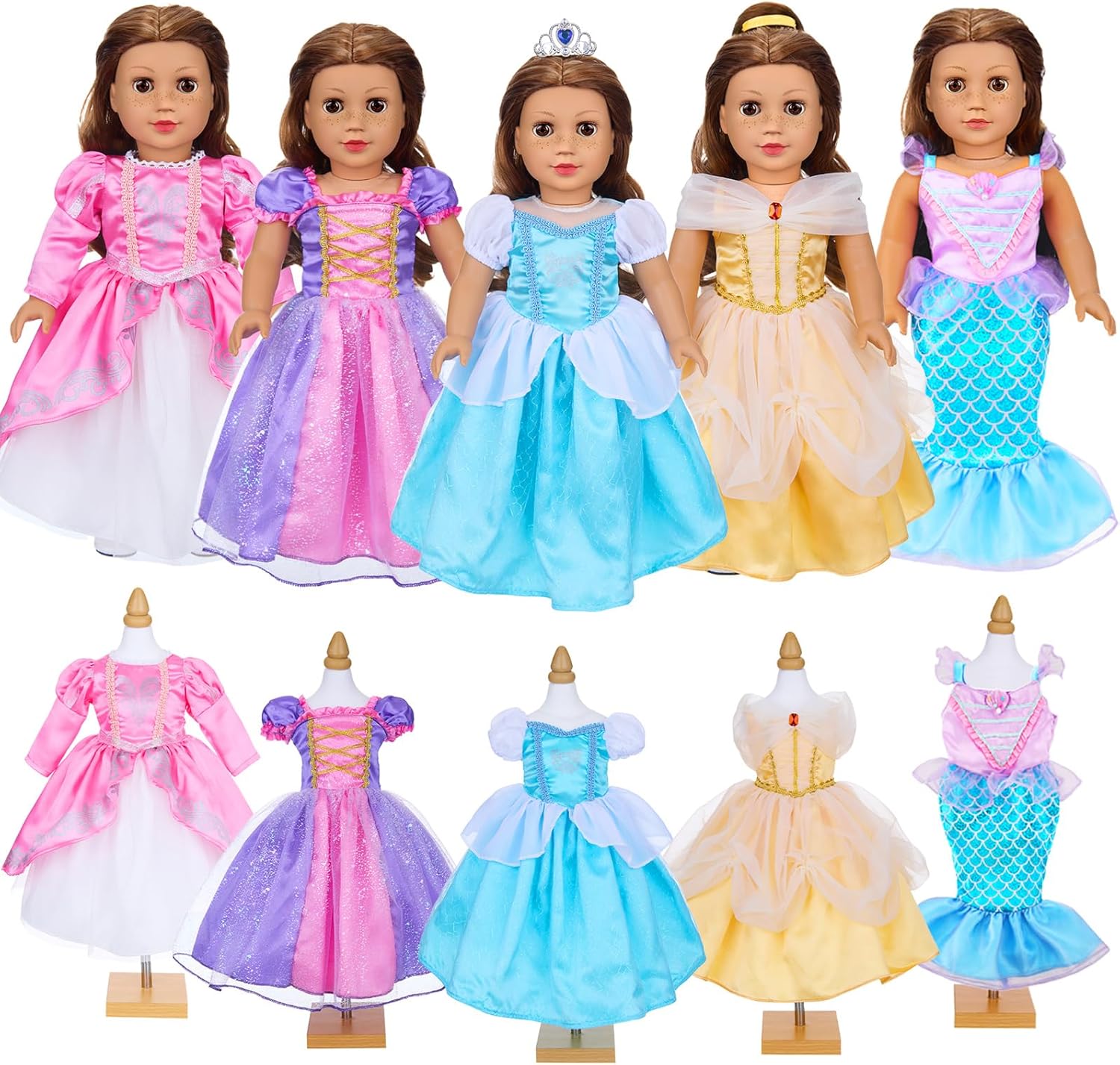 18 inch Doll Clothes Accessories - 5Pcs Different Princess Costume Dress American Doll Clothes Accessories