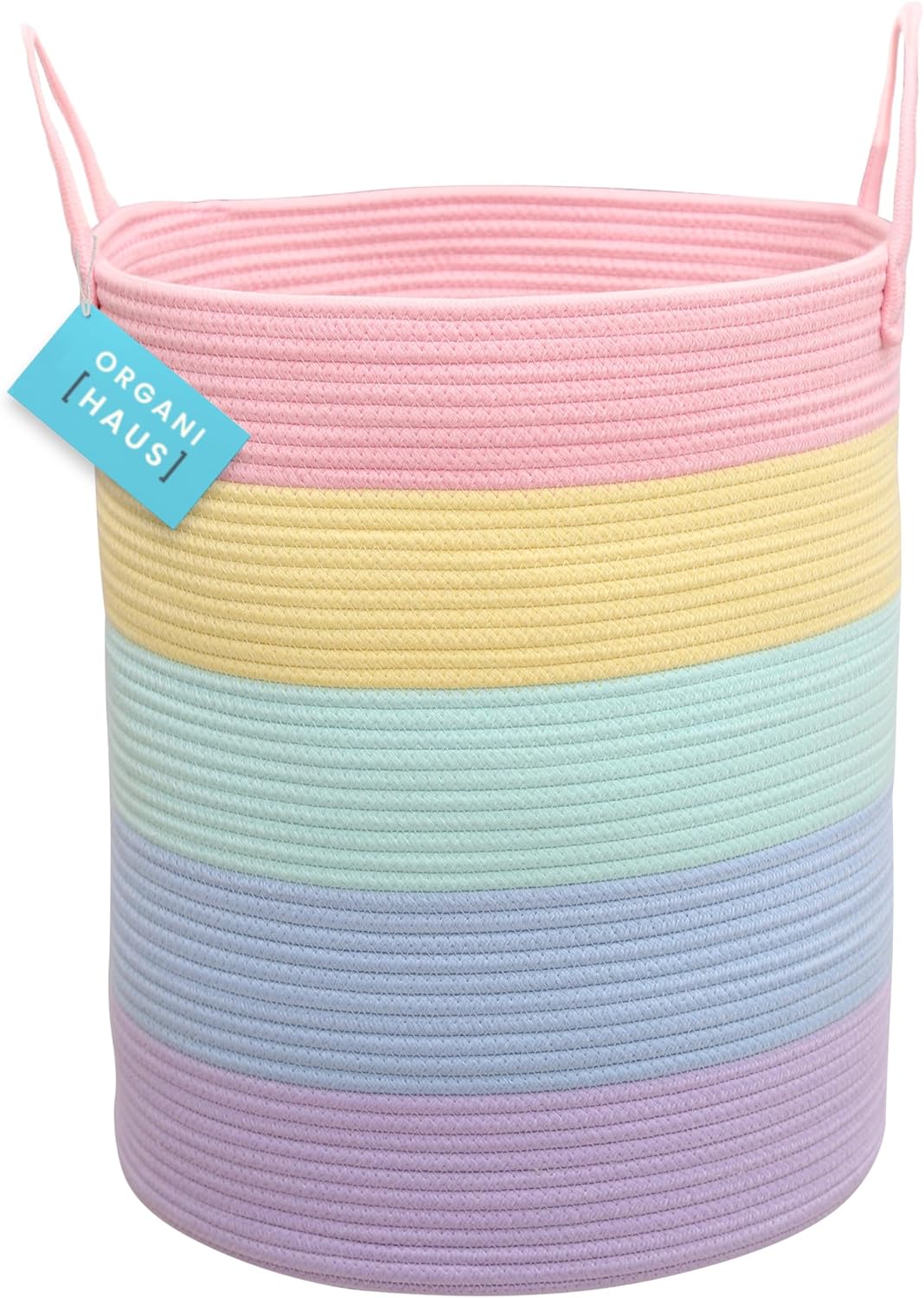 OrganiHaus Rainbow Cotton Rope Storage Basket, 38 x 45 cm, Round, Rainbow Color, Cotton Material, Perfect for Laundry, Storage, Kids Room Decor