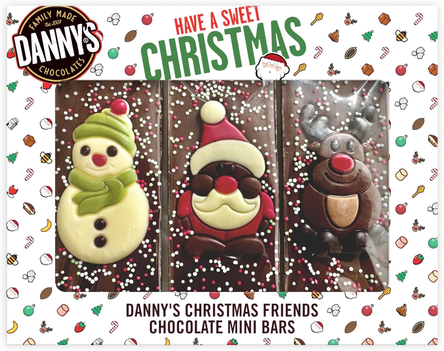 Danny's Christmas Chocolate friends - 3 x Medium 50g Bars Selection in Gift Box - Santa, Reindeer & Snowman - Secret Santa Gifts and Stocking Fillers - Christmas Eve Box Fillers