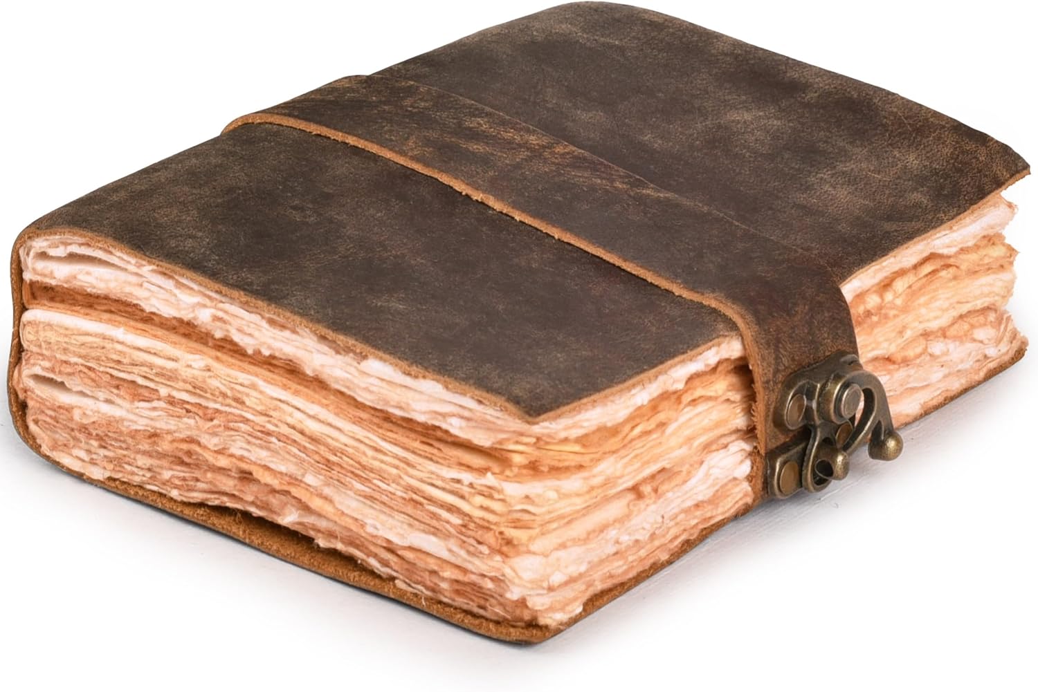 LEATHER VILLAGE Leather Bound Vintage Journal for Women & Men - Book of Shadows - Lock Closure - 200 Pages of Antique Deckle Edges Handmade Paper - Rustic Brown Color - 7 X 5 inches