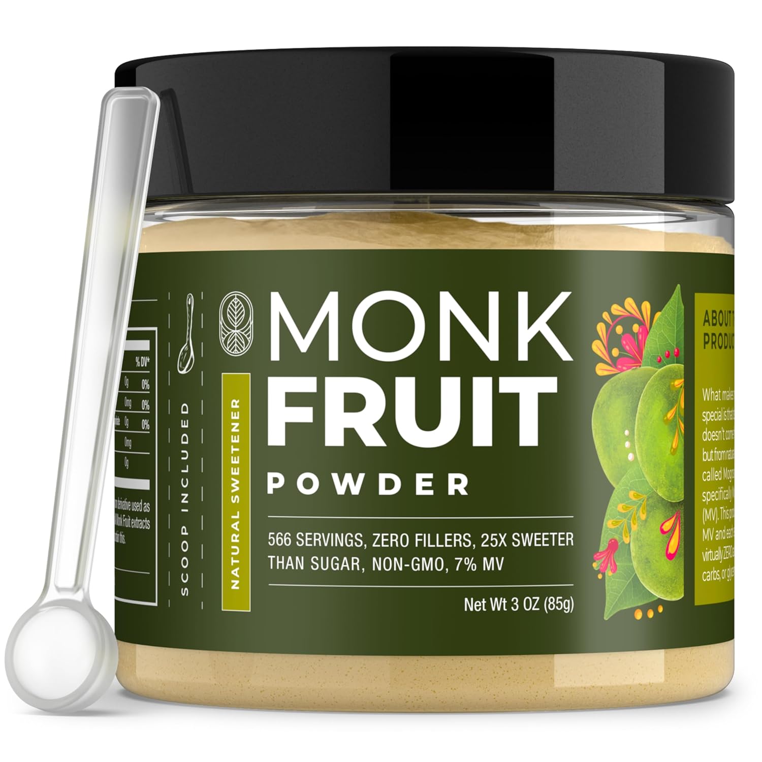 Monk Fruit Extract Powder (25X Sweeter Than Sugar) Zero Calories, Zero Sugar, Zero Glycemic, Non-GMO, No Fillers - Monk Fruit Sweetener No Erythritol - Monk Fruit Powder by Gaudum (3 Ounce (Pack of 1))