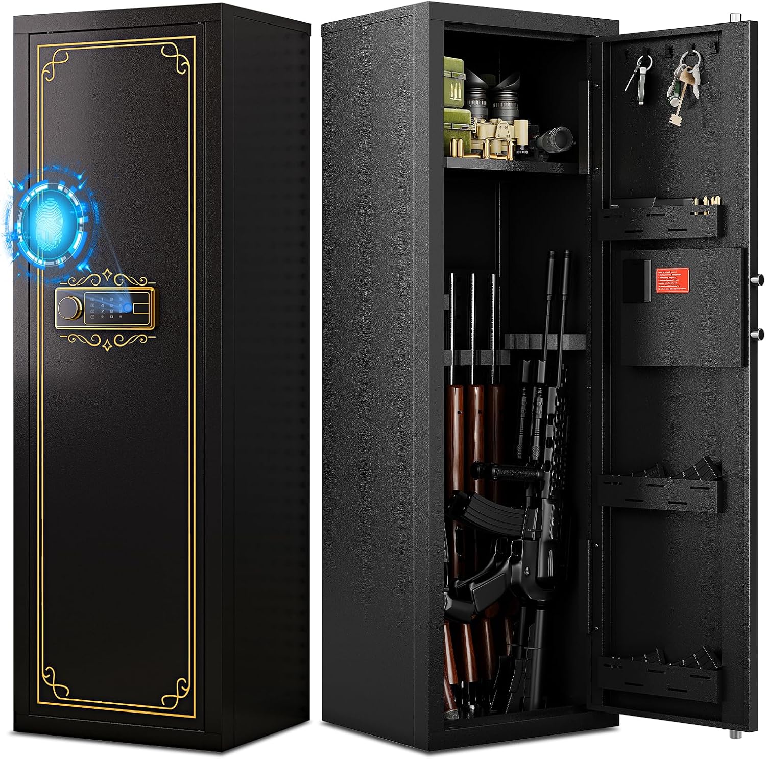 Karini 10-15 Biometric Gun Safe for Rifles and Pistols Fingerprint Rifle Safes for Home Large Gun Cabinet for Rifle with Optics or Shotguns Clearance Gun Safe Long Gun Locker with Removable Shelf