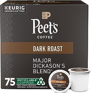 Peet's Coffee, Dark Roast Keurig K-Cup Pods - Major Dickason's Blend 75 Count (1 Box of 75 K-Cup Pods)