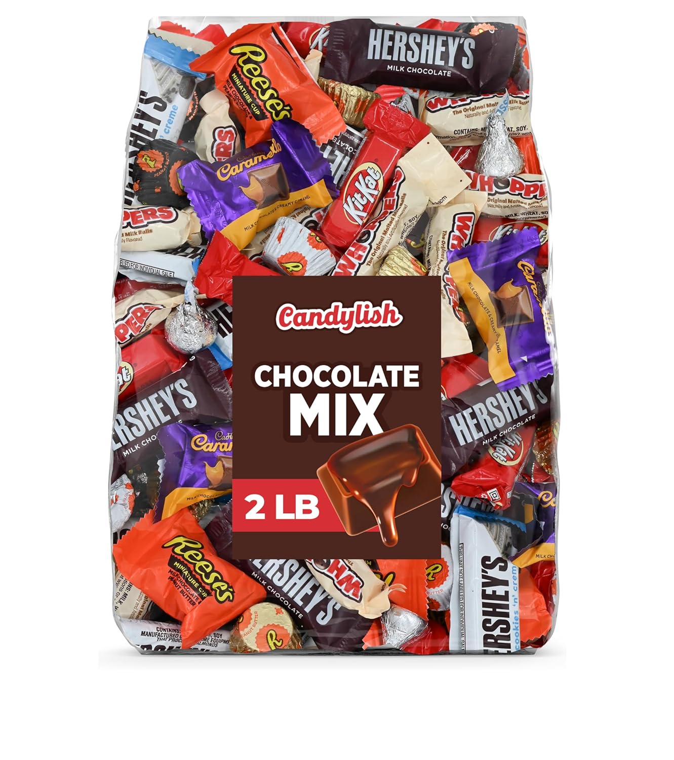Chocolate Candy Mix - 2 LB Bulk Assorted Individually Wrapped Full-Size and Miniature Chocolates, including, Hershy Bars, and Peanut Butter Cups - Ideal for Gifts, Party Favors, and Varied Snacking