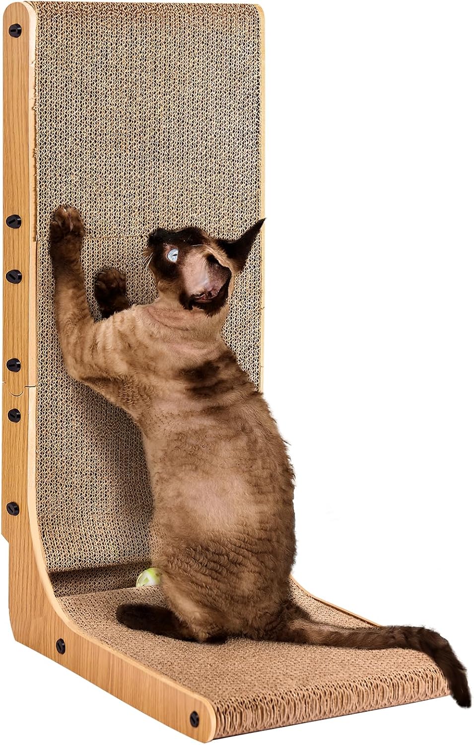 EHEYCIGA L Shape Vertical Cat Scratcher, 68cm High Scratching Board for Indoor Cats, Protecting Furniture Scratch Pad, Cardboard Cat Scratching with Ball Toy