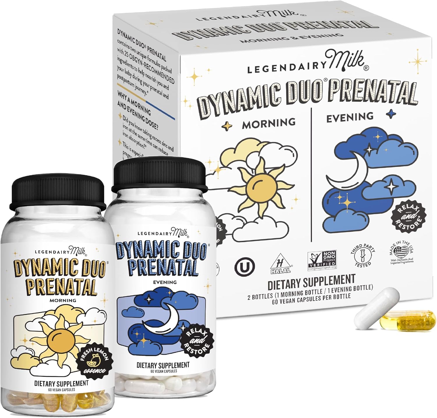 Legendairy Milk Dynamic Duo® Prenatal 2-in-1 Prenatal Vitamins for Women - Morning & Night Prenatal Vitamins with DHA and Methylated Folate - 25 Vitamins & Minerals for Every Stage, 30 Day Supply