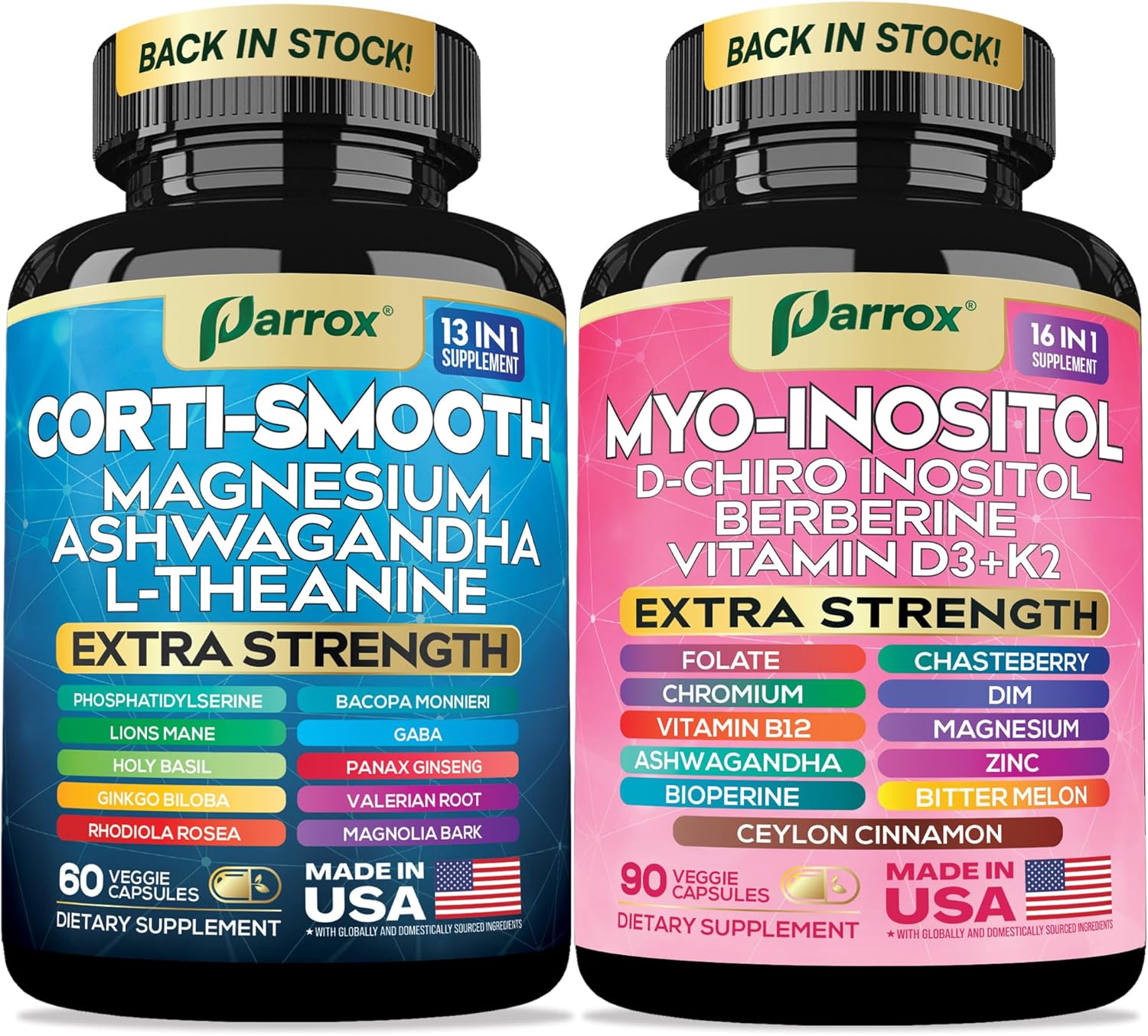 Cortisol & Myo-Inositol Supplement Bundle, Soothe & Smooth Bundle, 13-in-1 Cortisol Balance, Magnesium, Ashwagandha, L-Theanine, D-Chiro Inositol, Folate, Berberine, Chasteberry (150 Capsules)