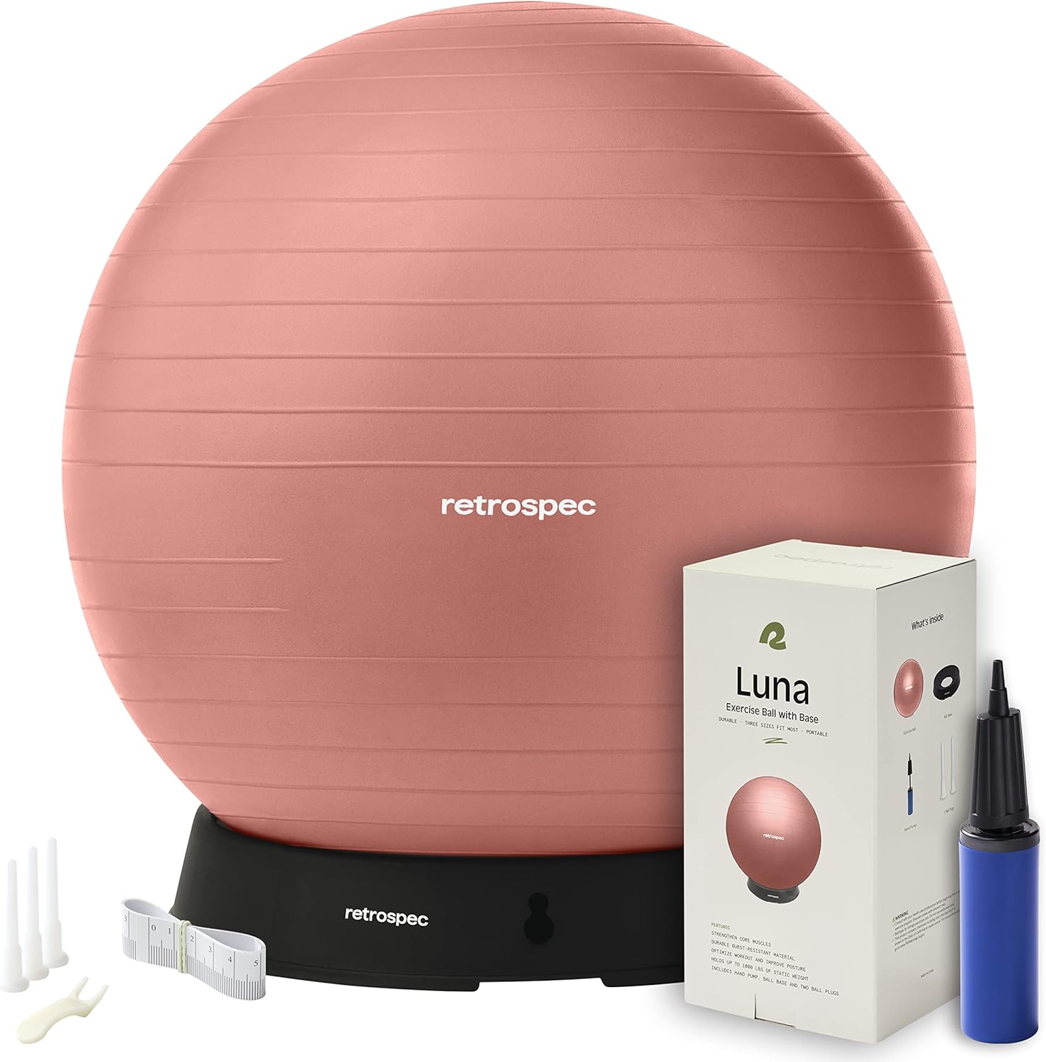 Retrospec Luna Exercise Ball with Pump - Anti-Burst Fitness Equipment for Yoga, Core Training & Stability - Home Gym Swiss Ball for Office & Pregnancy