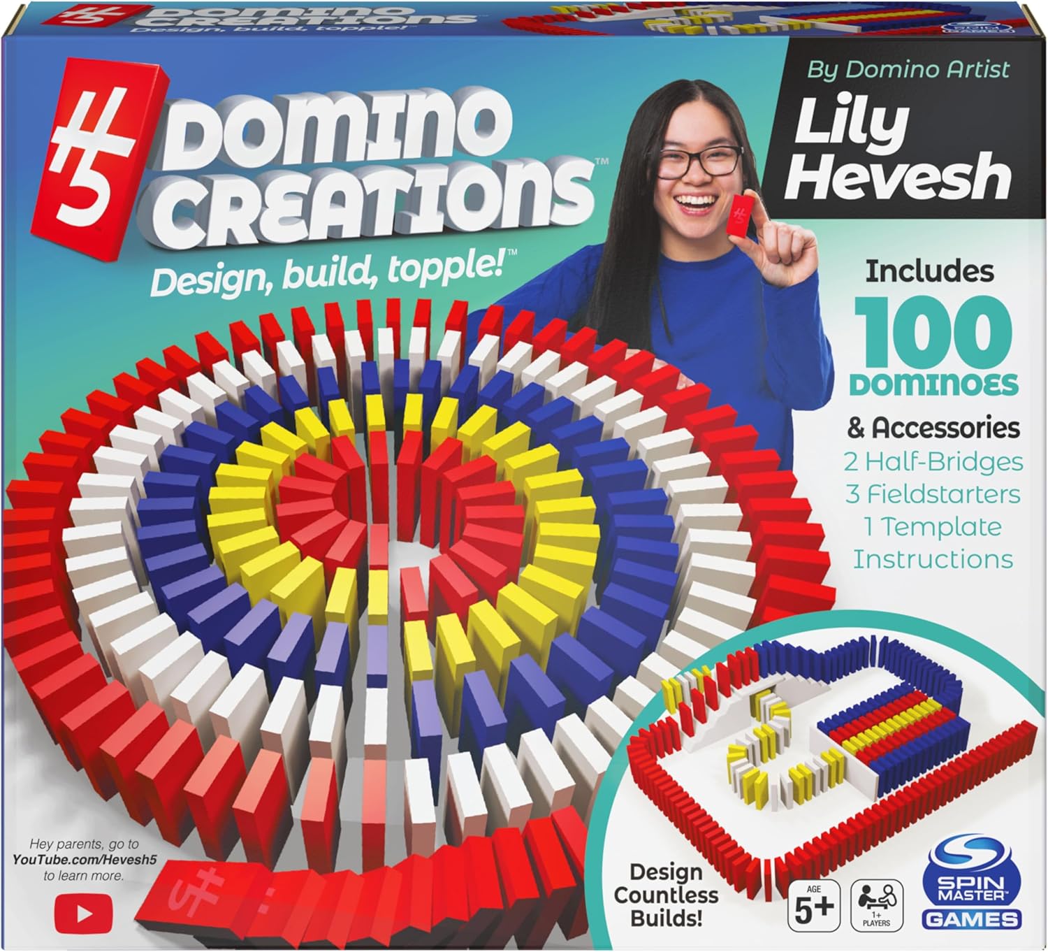 Spin Master Games, Lily Hevesh H5 Domino Creations 100-Piece Dominoes Set, Kids Games, Building Toys, Classic Game, Dominoes for Adults, for Ages 5 & Up