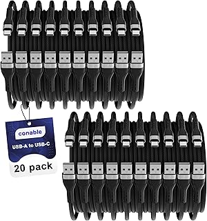 USB A to USB C Cable (1 FT, 20-Pack), Multi Pack Bulk Nylon USB A to C Charger Cable, 3A Fast Charging for iPhone 15/15 Pro /15 Plus /15 Pro Max, iPad Mini/Air/Pro, Galaxy S23, LG