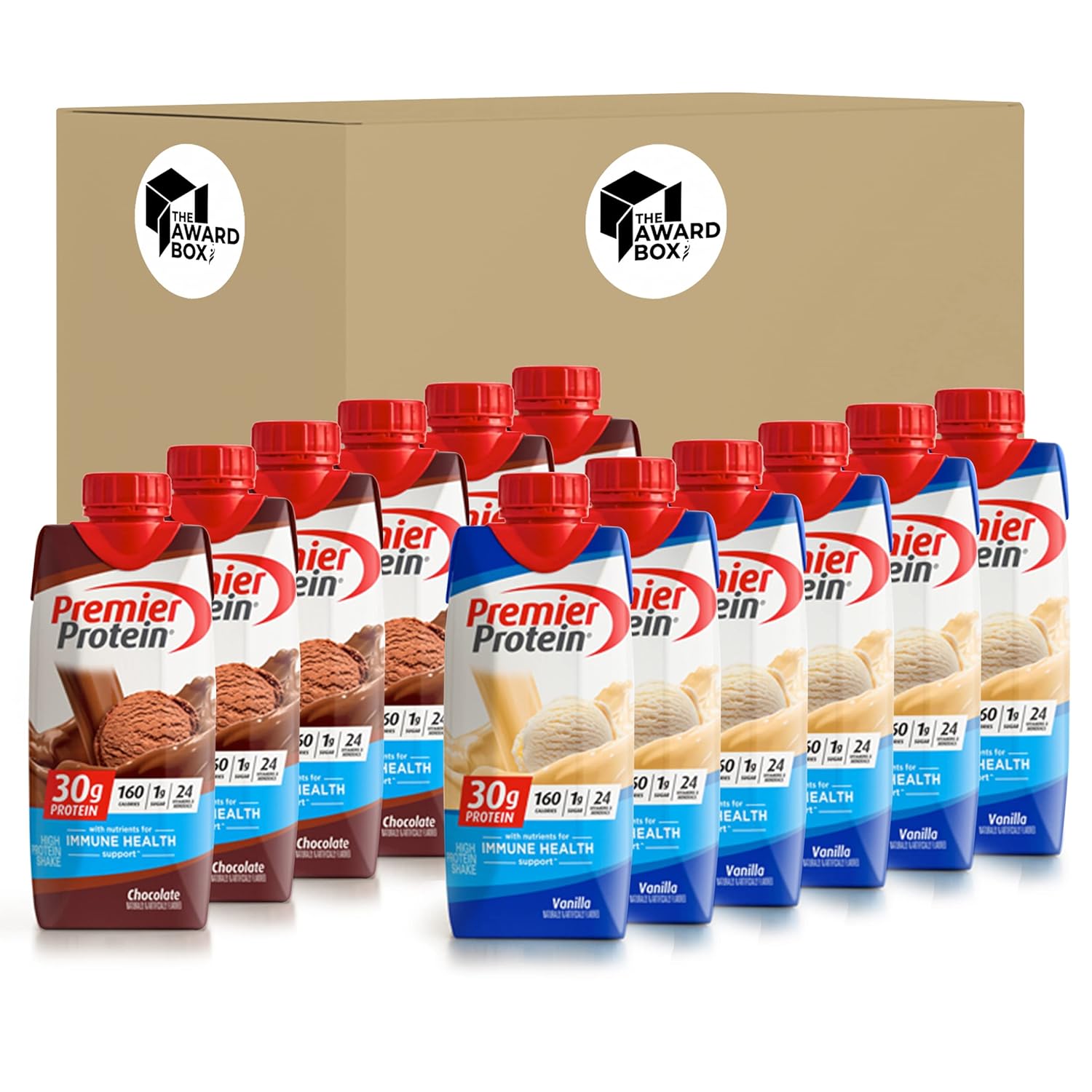 Premier High Protien Shake, Chocolate and Vanilla Variety pack, 11 fl oz. 6 of each flavor (12 Pack) in The Award Box