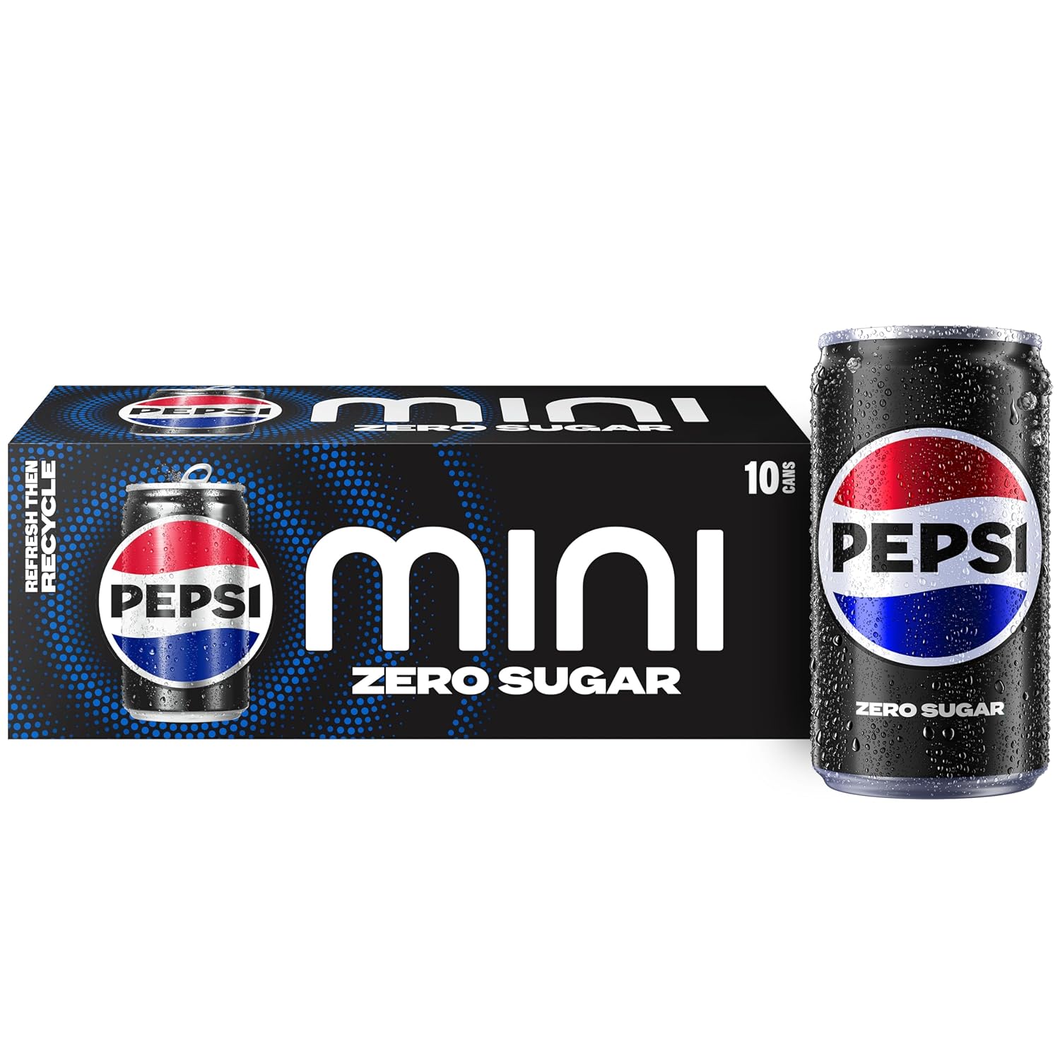 Pepsi Zero Sugar Cola Soda Pop, 7.5 Ounce Mini Cans, (10 Pack) (Packaging May Vary)