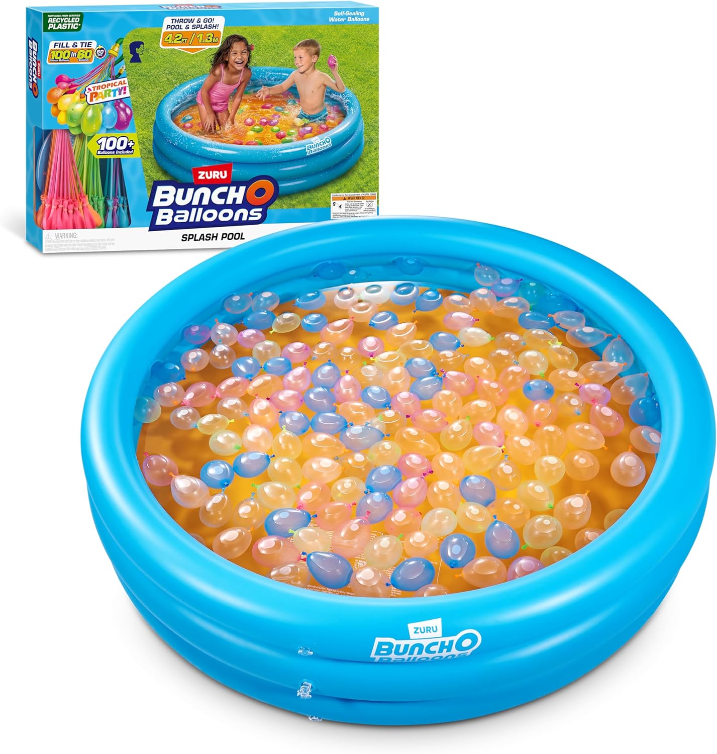 Original Bunch O Balloons Splash Pool with Tropical Party 100+ Rapid-Filling Self Sealing Water Balloons by ZURU, Water Balloon for Family, Kids, Teens and Adults, Summer and Outdoor Toy