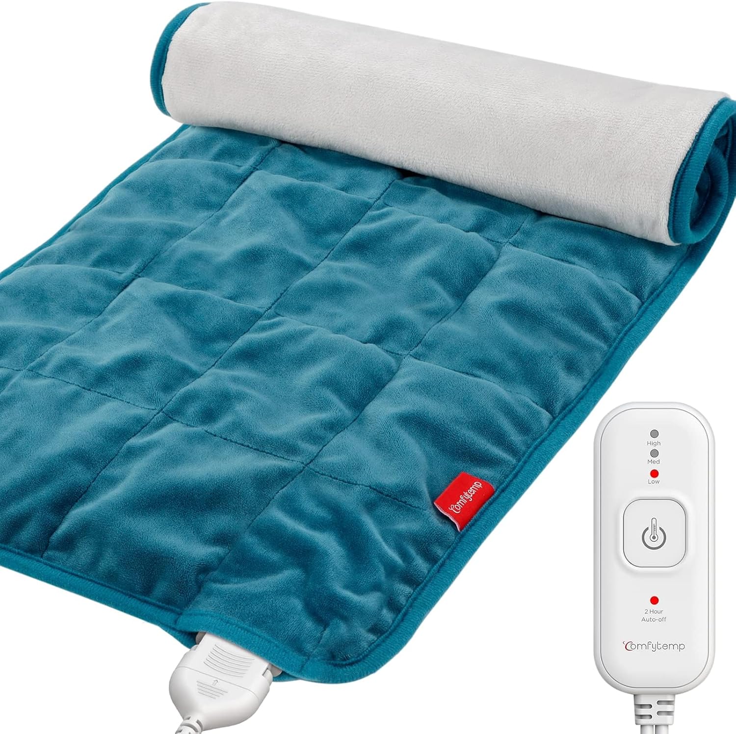 Comfytemp Weighted 12"x24" Electric Heat Pad for Back/Cramps Pain Relief, 2.2lb Fully Weighted Heating Blanket with 3 Heat Settings for Back, Shoulder, Neck, Belly, Legs, 2H Auto-Off, Machine Washable
