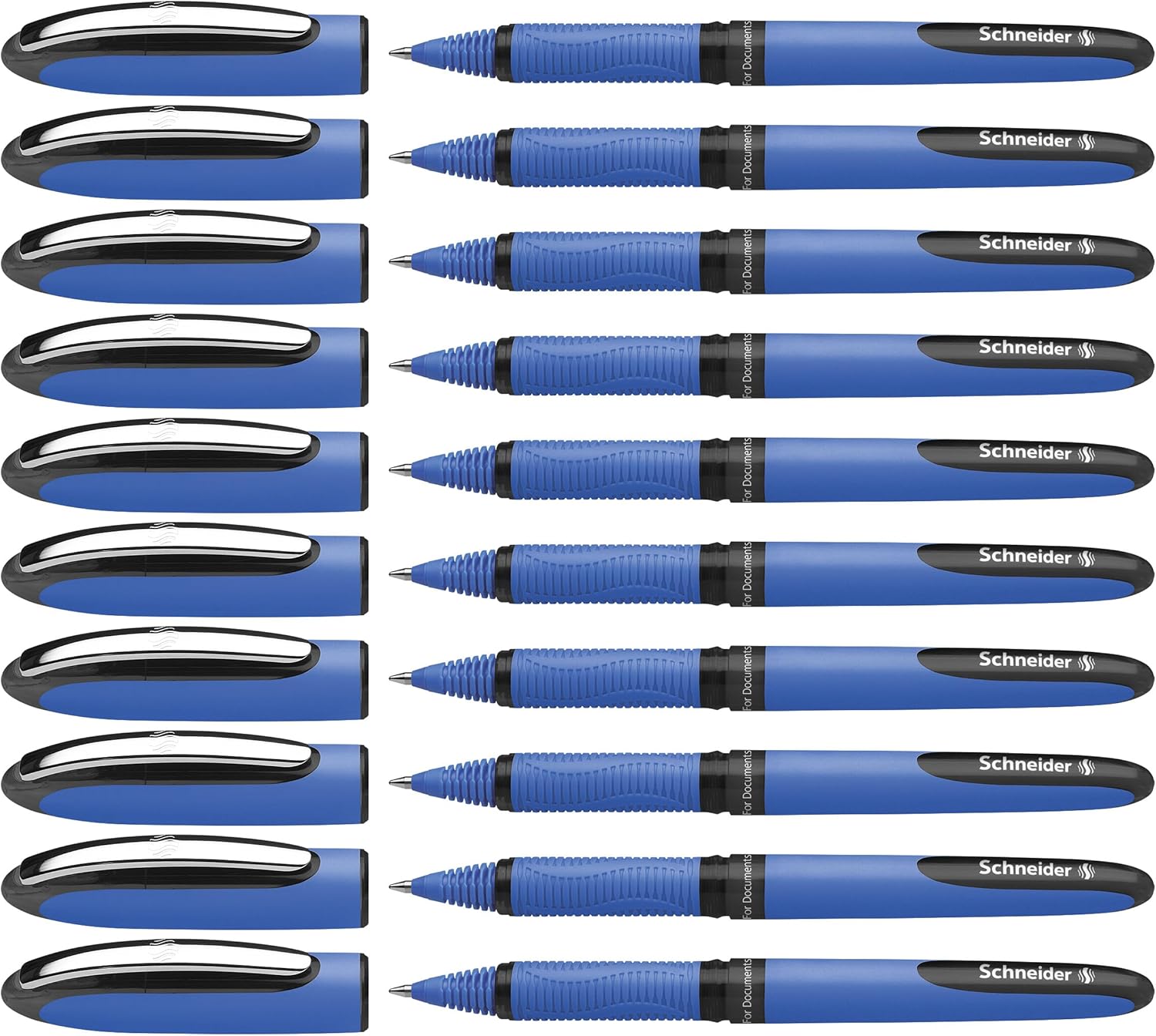 Schneider One Hybrid C Rollerball Pen, 0.5 mm Hybrid Conical Tip, Light Blue Barrel, Black Ink, Box of 10 Pens (183201)