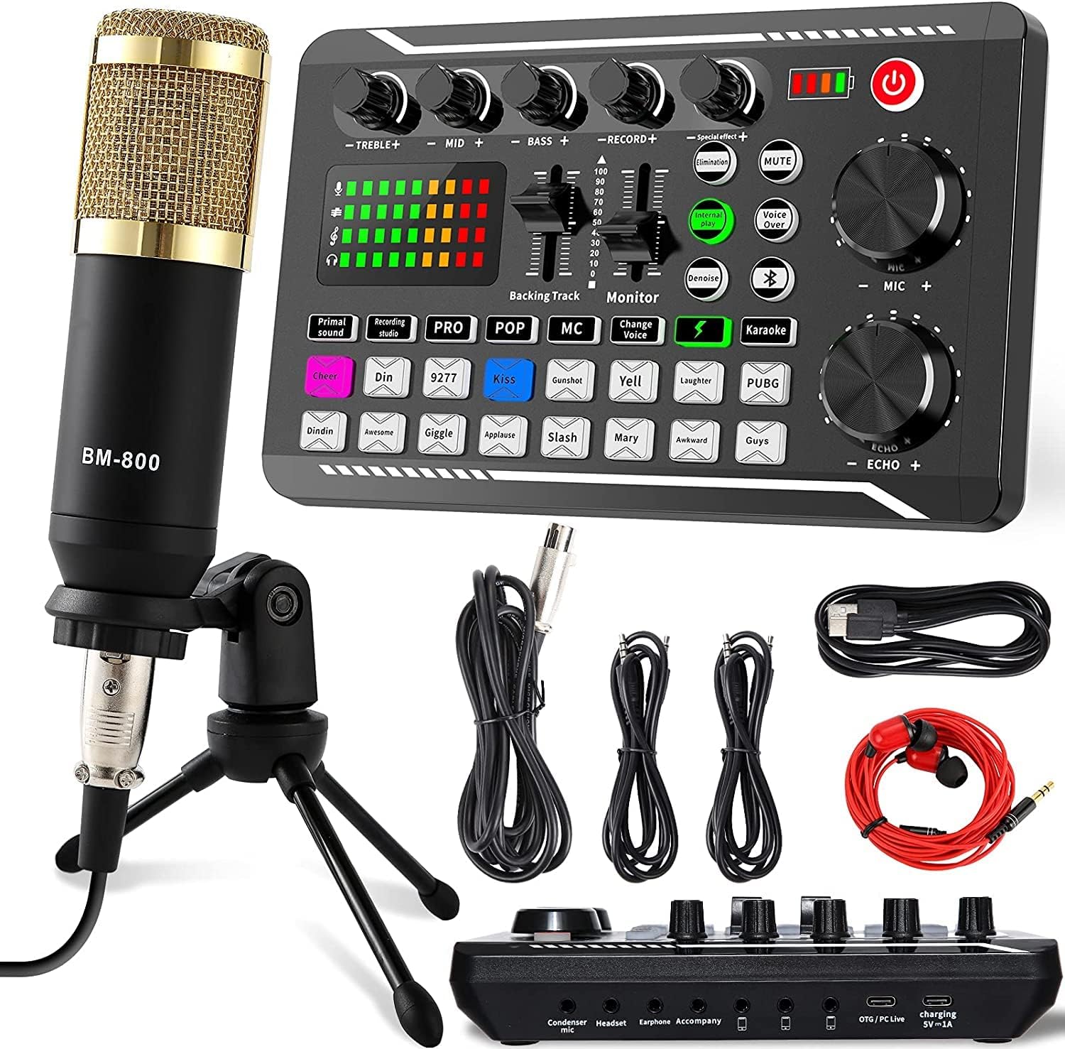 ALLWIN Streaming Microphone, Podcast Starter Kit USB Cardioid Condenser Soundboard Audio Mixer Kit With Sound Card Bundle for Streaming/Podcasting/Recording, Suitable for PC/Laptop/Phone/Pad