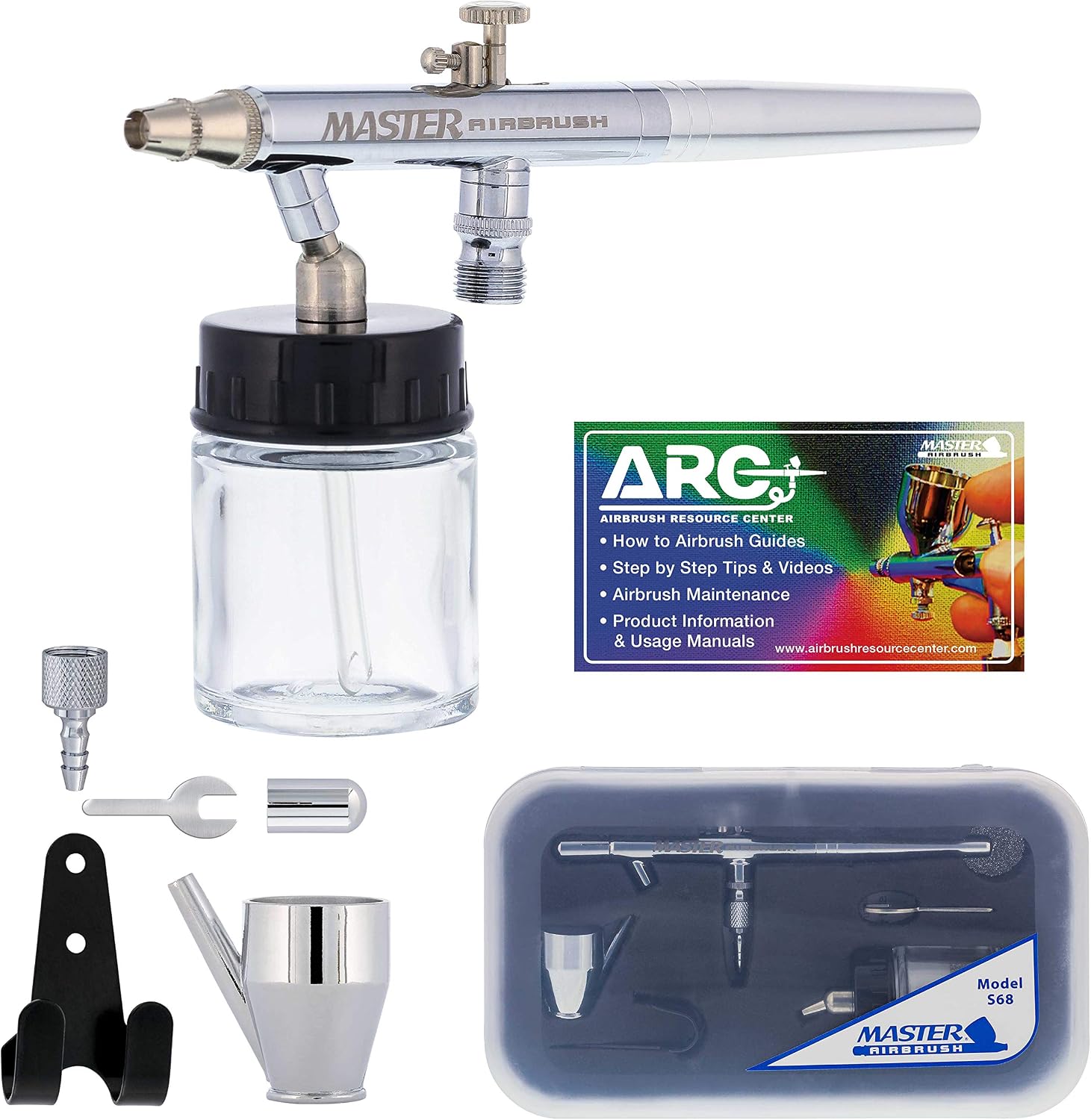 Master Airbrush S68 Multi-Purpose Precision Dual-Action Siphon Feed Airbrush Gun with 0.35mm Tip, 3/4 oz Bottle & Cup - Air Brush Gun for Painting, Aerografo Artwork, Auto, Hobby & Cake