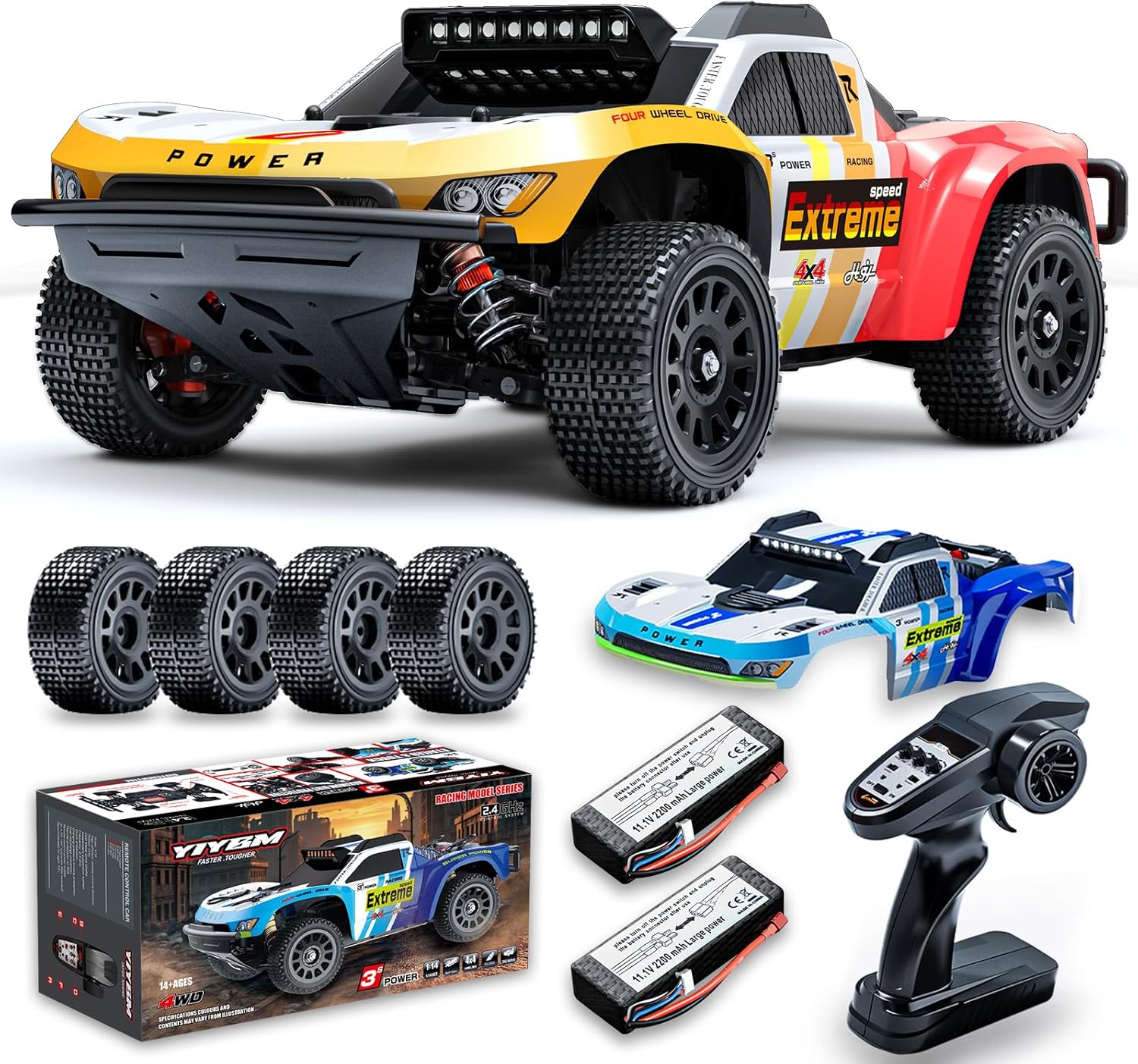 1/14 RC Brushless Cars for Adult Speed 50 MPH，RC Short-Course Truck All Terrain Off Road Hobby Electric Off-Road Trucks 4WD Waterproof Remote Control Car with Two 3S Battery