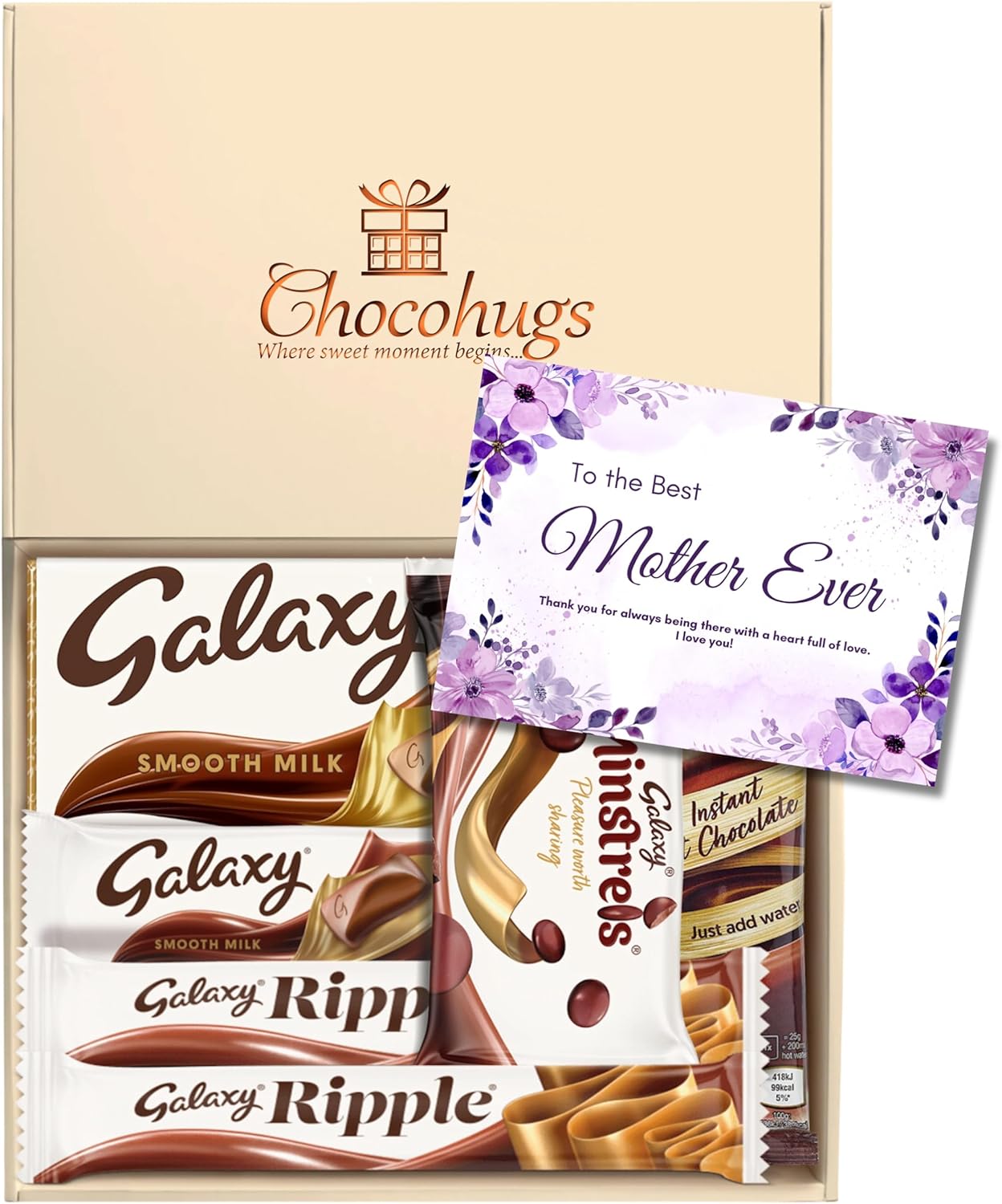 Chocohugs Chocolate Gift Box Hamper | Personalized Galaxy Chocolate Gift Box for Mother/Mom/Mum/Woman | Filled with Galaxy Full Sized Bars Smooth Milk, Minstrels | Box of Chocolates