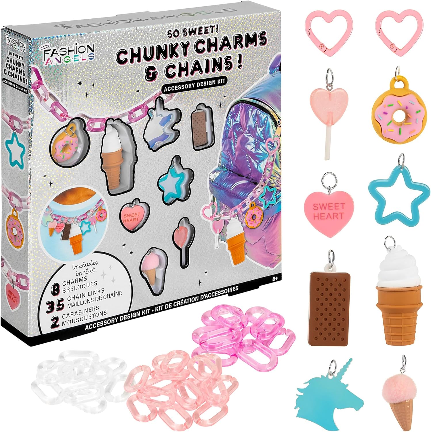 Fashion Angels So Sweet Hyperlink Keychain Jewelry Design Kit, Includes 8 Dessert Charms & 35 Chunky Chain Links, DIY Craft Activity for Kids & Tweens Ages 8+