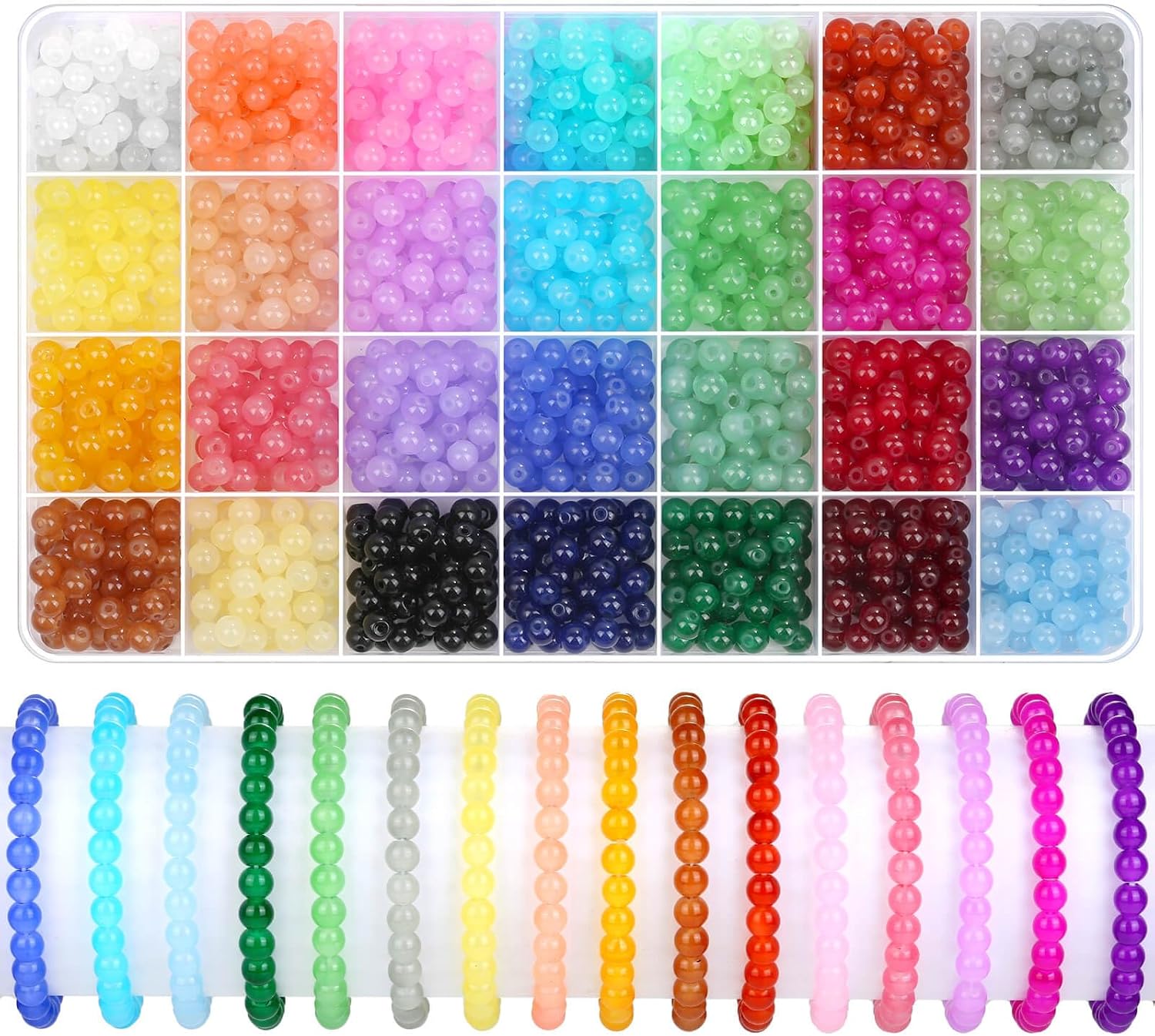 shynek 1400 Pieces 6mm Round Glass Beads for Jewelry Making, 28 Colors Crystal Beads for Bracelets Jewelry Making and DIY Crafts(Solid Color)
