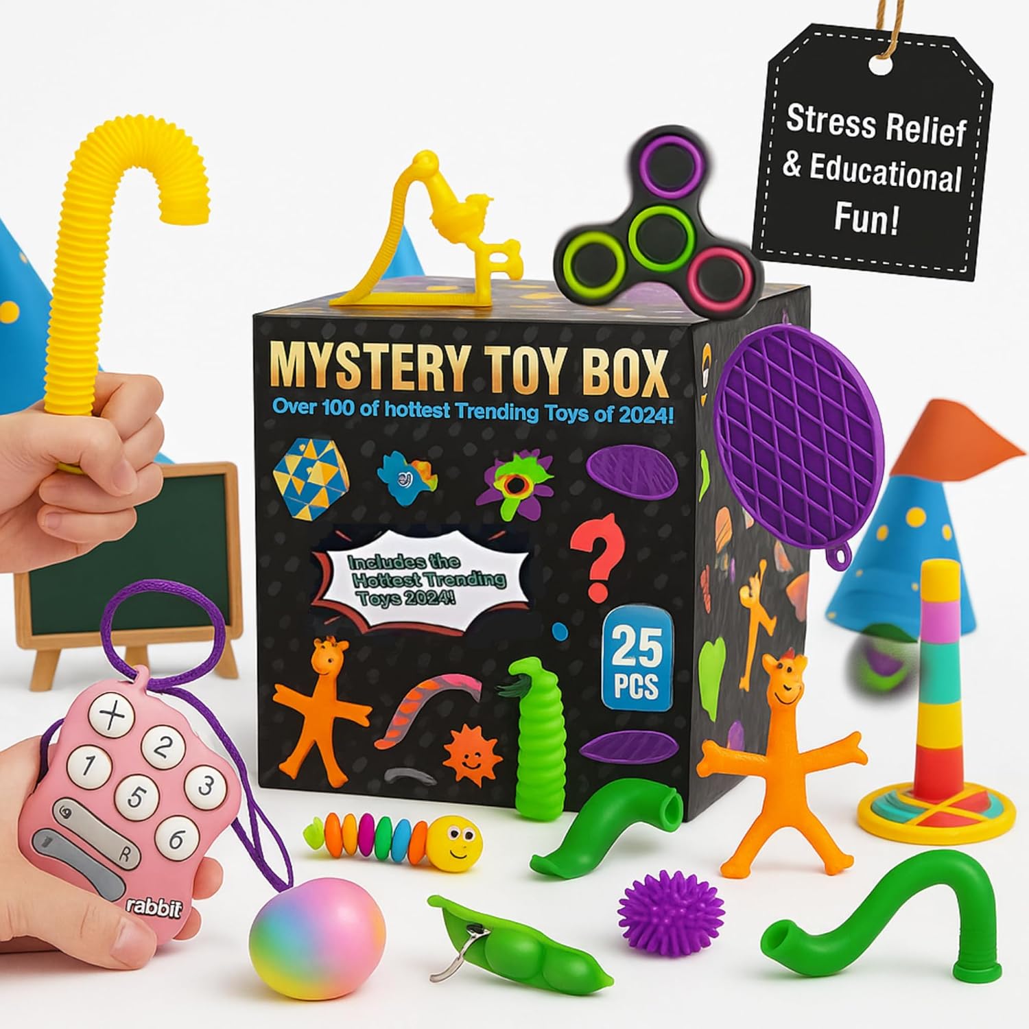 25-Piece Fidget Toy Variety Pack for Kids – Sensory Toys Bulk Set with Stress Balls, Pop Tubes, Squishies & More – Classroom Prizes, Party Favors, and Gifts for Boys & Girls