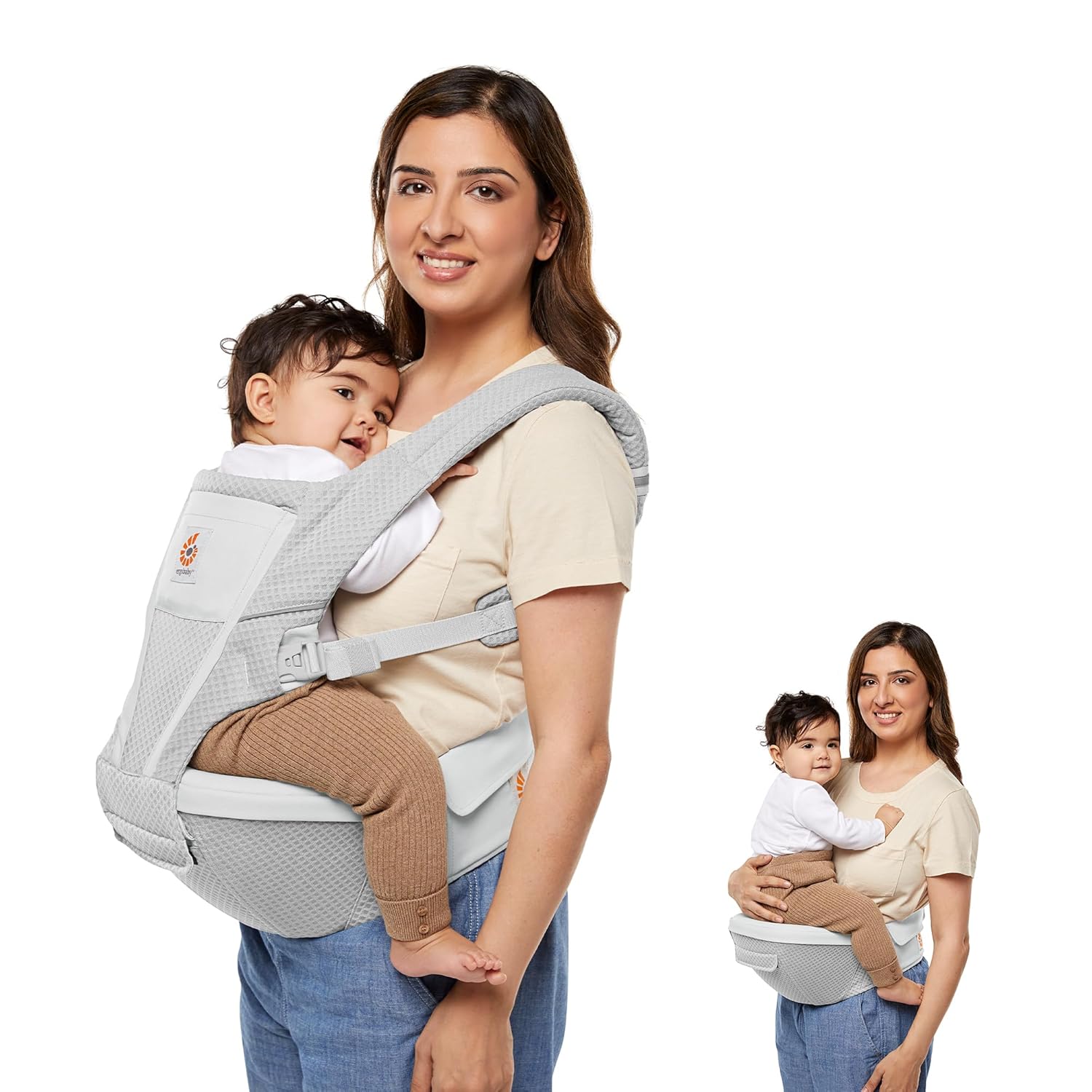 Ergobaby Alta Hip Seat All-Position Breathable Mesh Hip Seat & Carrier, Pearl Grey