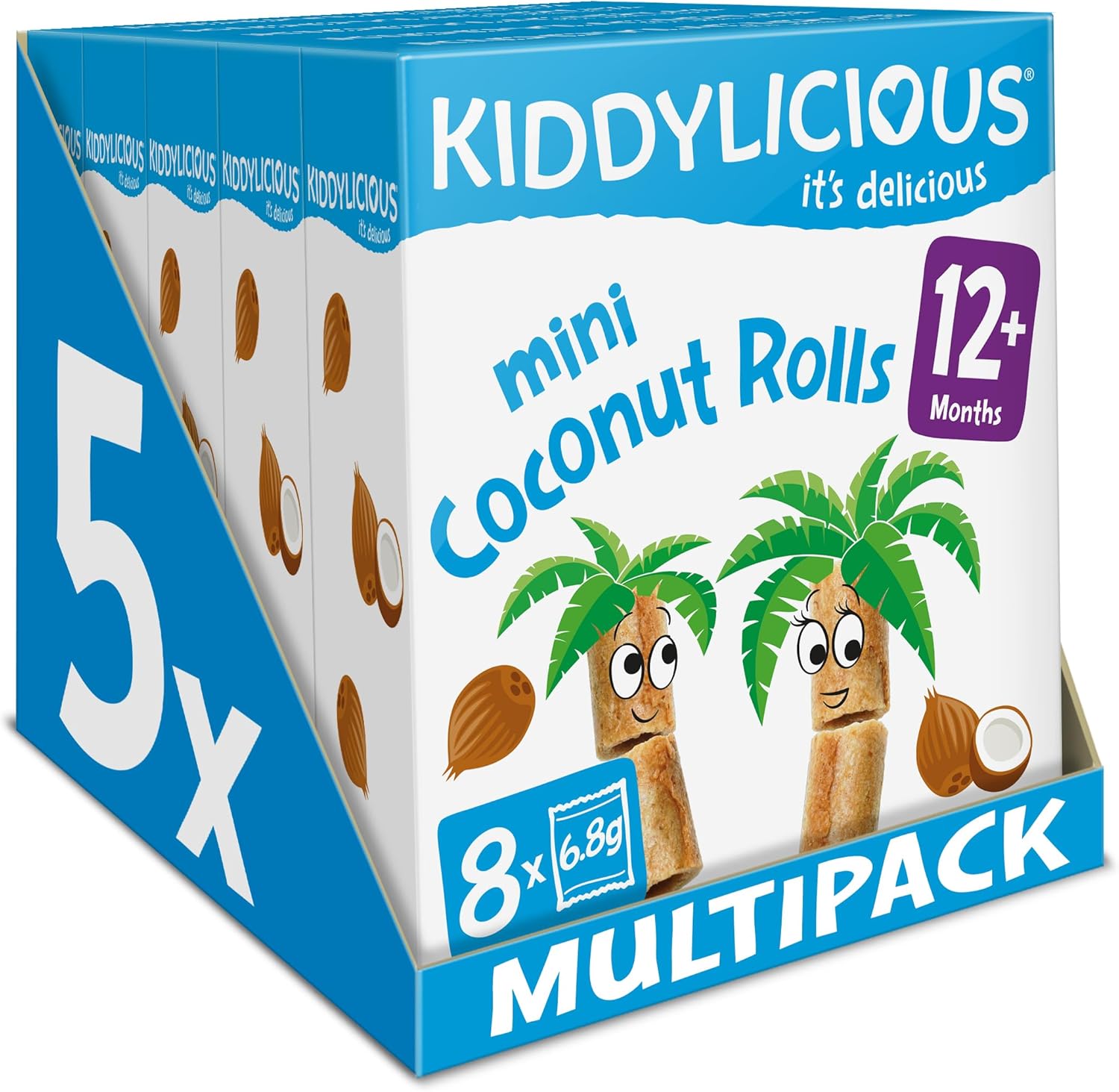 Kiddylicious Coconut Rolls - Delicious Snacks for Kids - Suitable for 12+ Months - 8 Packs of 5 (40 Total)