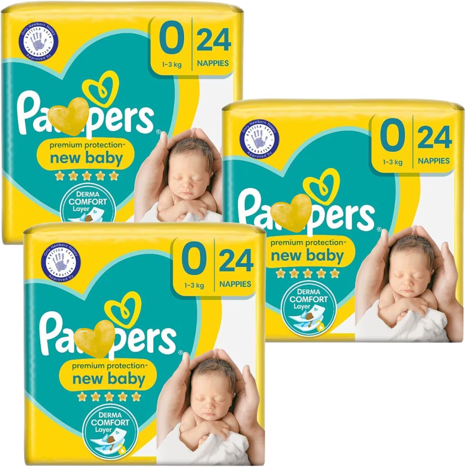 Newborn Nappies Bundle with 3 Packs of P Nappies Size 0 Premium Protection | 72 New Born Size 0