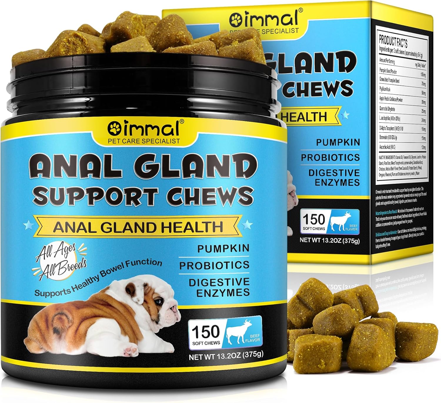 IWKDIJ Anal Gland Soft Treatment For Dogs, Functional Digestive Fiber Treats with Digestive Enzyme & Probiotics- For Dogs Gut Health- 150 Dog Chews