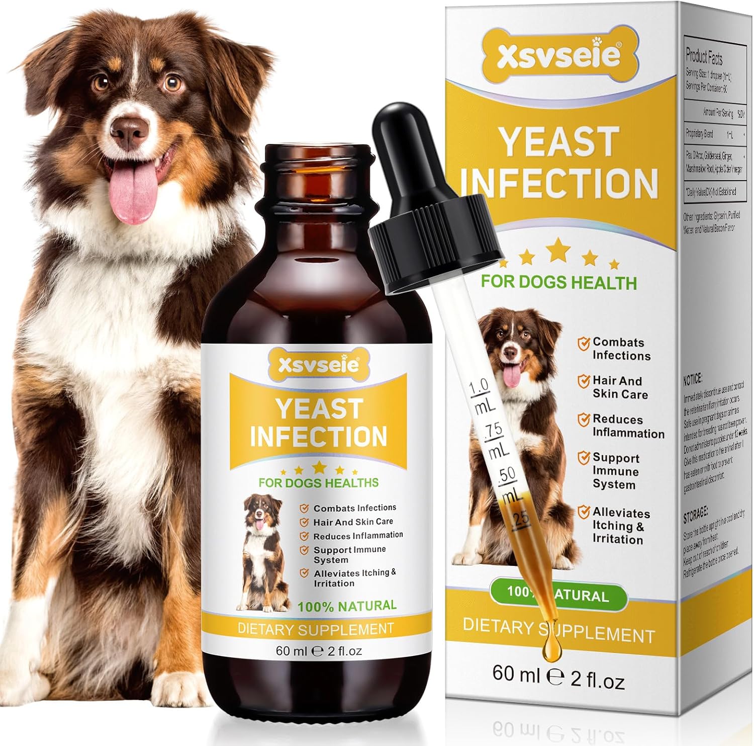 Yeast Infection Treatment for Dogs, Natural Dog Yeast Infection Treatment Drops for Itchy Dog Skin Relief, Allergy Relief, Dog Ear Infection, Inflammation Relief, Dog Yeast Ear Infection Treatment (1)