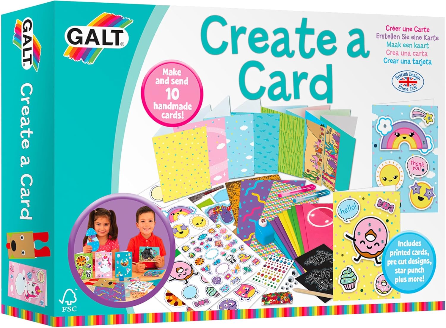 Galt Create a Card Craft Kit for Kids, Activity Set for Children, Decorate, Make & Send 10 Handmade Cards, Add Stickers, Draw, Colour & More - for Sleepovers, Birthdays & Christmas - Kids Ages 6 Plus