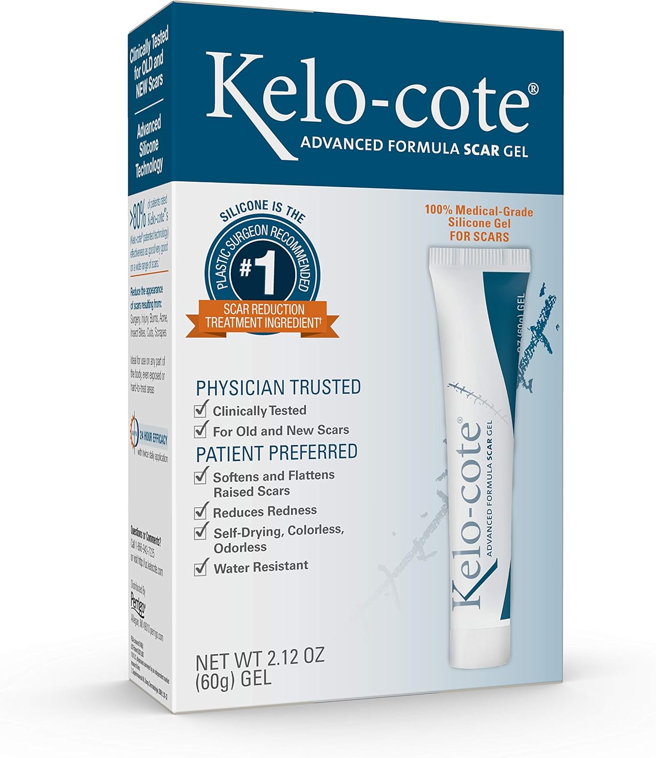 Kelo-cote Advanced Skincare Formula Scar Gel, Acne Scar, Burn Scar, Surgical Scar, C-Section Scar and Keloid Scar Treatment, 2.12 Ounces (60g)