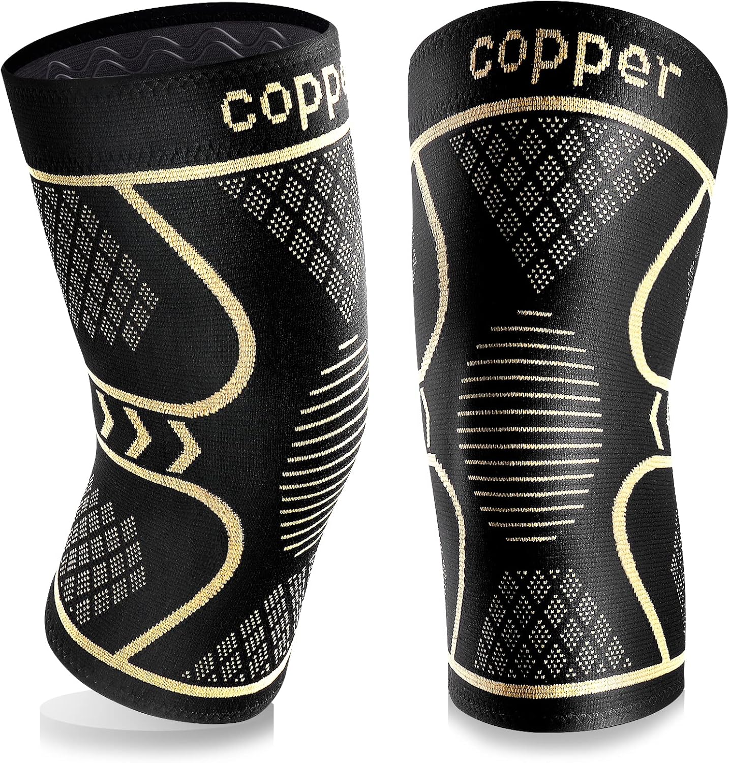 Copper Knee Braces for Women and Men 2 Pack, Knee Compression Sleeve for Knee Pain, Arthritis,ACL, Meniscus Tear, Joint Pain Relief, Knee Support for Running, Working Out, Fitness, Weightlifting-M