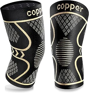 Copper Knee Braces for Women and Men 2 Pack, Knee Compression Sleeve for Knee Pain, Arthritis,ACL, Meniscus Tear, Joint Pain Relief, Knee Support for Running, Working Out, Fitness, Weightlifting-M
