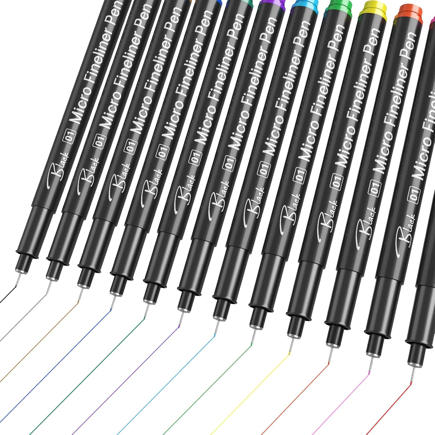 12 Colored Micro Pens 01 (0.25mm), Waterproof No-Bleed Fineliners for Bible Notes, Sketching, Journaling, Bullet Journal