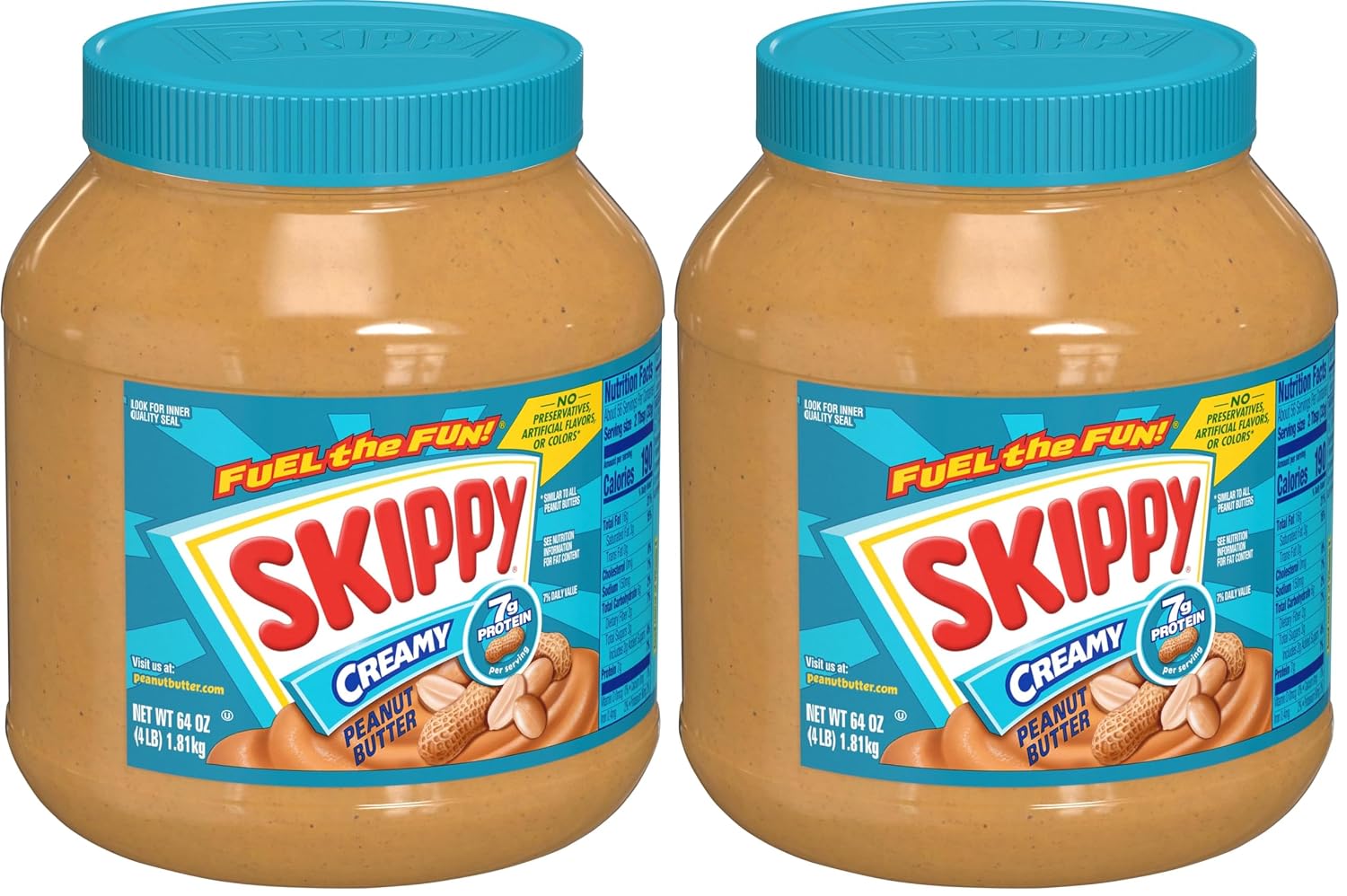 SKIPPY Peanut Butter, Creamy, 7 g protein per serving, 64 oz (Packaging May Vary) (Pack of 2)