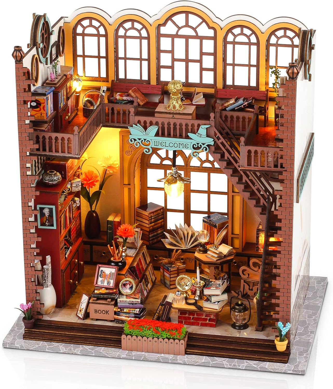 Cuteefun DIY Miniature Dollhouse Kit, Wooden Dollhouse Kit with LED Light, Handmade Crafts for Adults Teen to Build, Make Your Own Dream House Model(Magic Book Room)