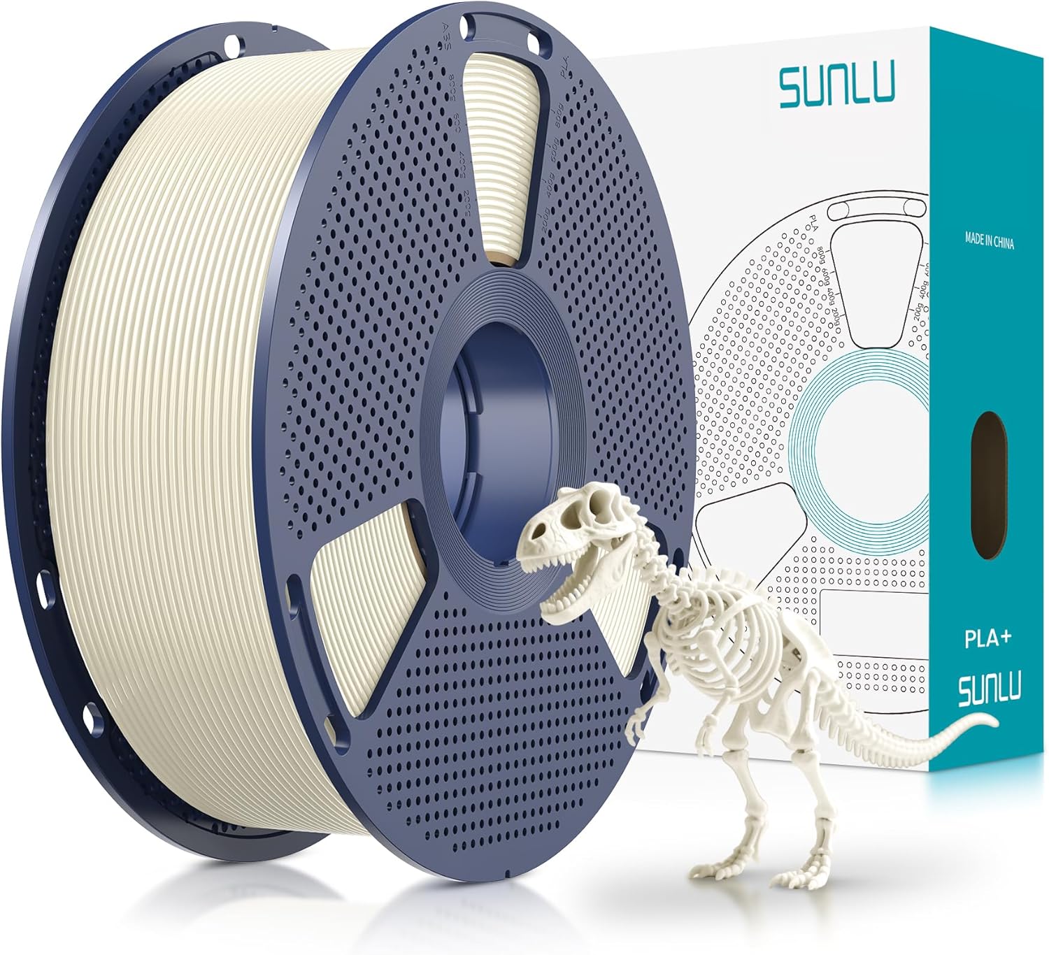 SUNLU PLA Plus 3D Printer Filament Refill, Upgraded PLA+ 3D Filament 1.75mm, Neatly Wound Filament, Strong and Toughness, Dimensional Accuracy +/- 0.02 mm, 1KG Spool (2.2 LBS), Bone White