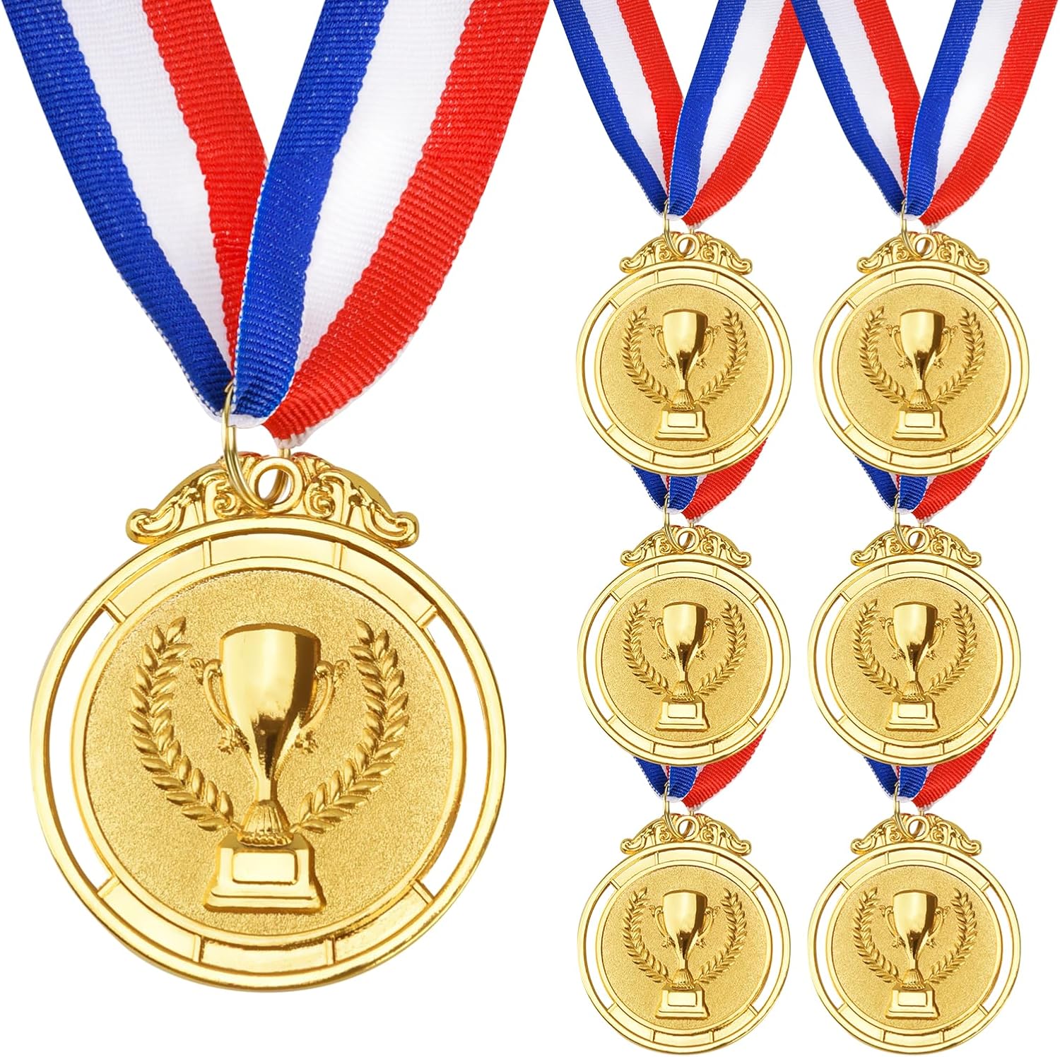 6 Pieces Gold Medals for Awards, Metal Kids Award Medals with Neck Ribbons, Olympic Style Trophy Awards Winner Medals Gold Prizes for Sports, Competitions, Soccer Games, Party Favors, Children Adults