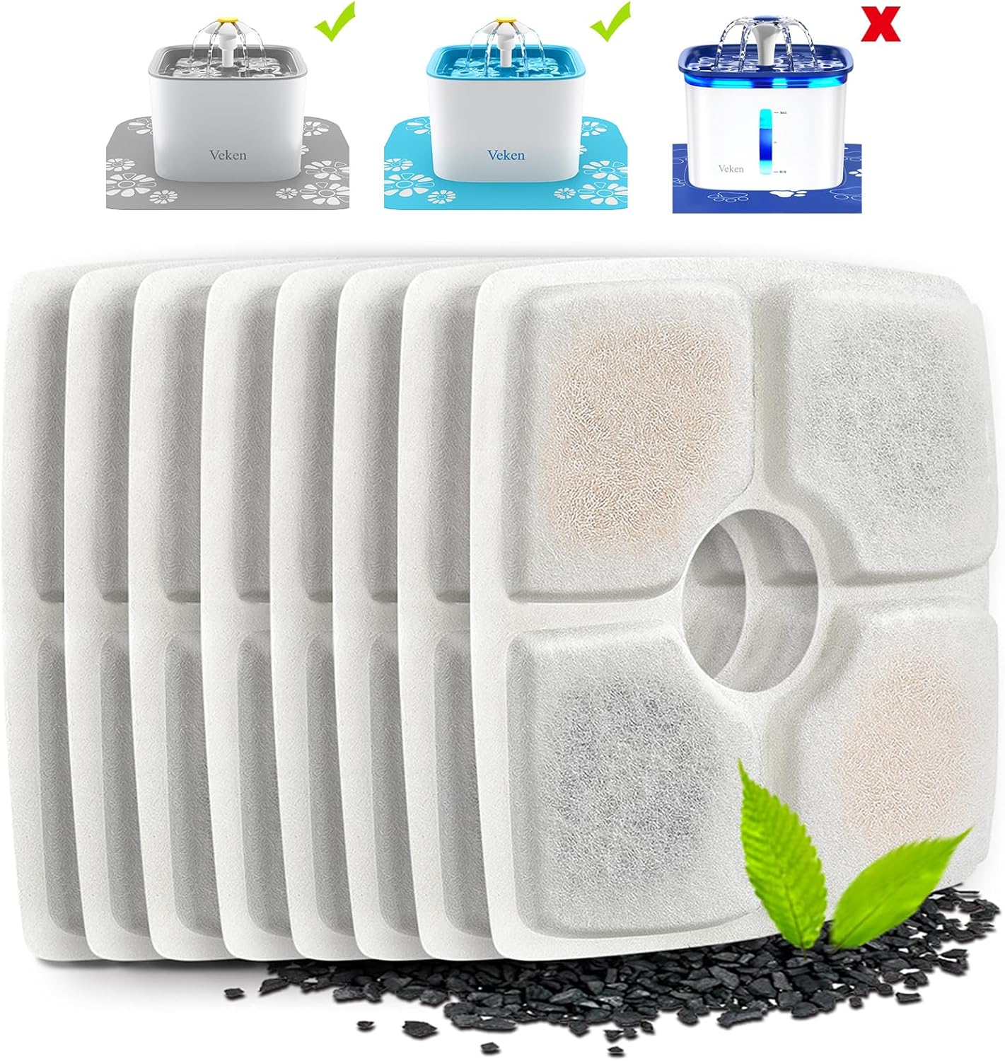 Veken 8 Pack Replacement Filters for 84oz/2.5L Automatic Pet Fountain Cat Water Fountain Dog Water Dispenser