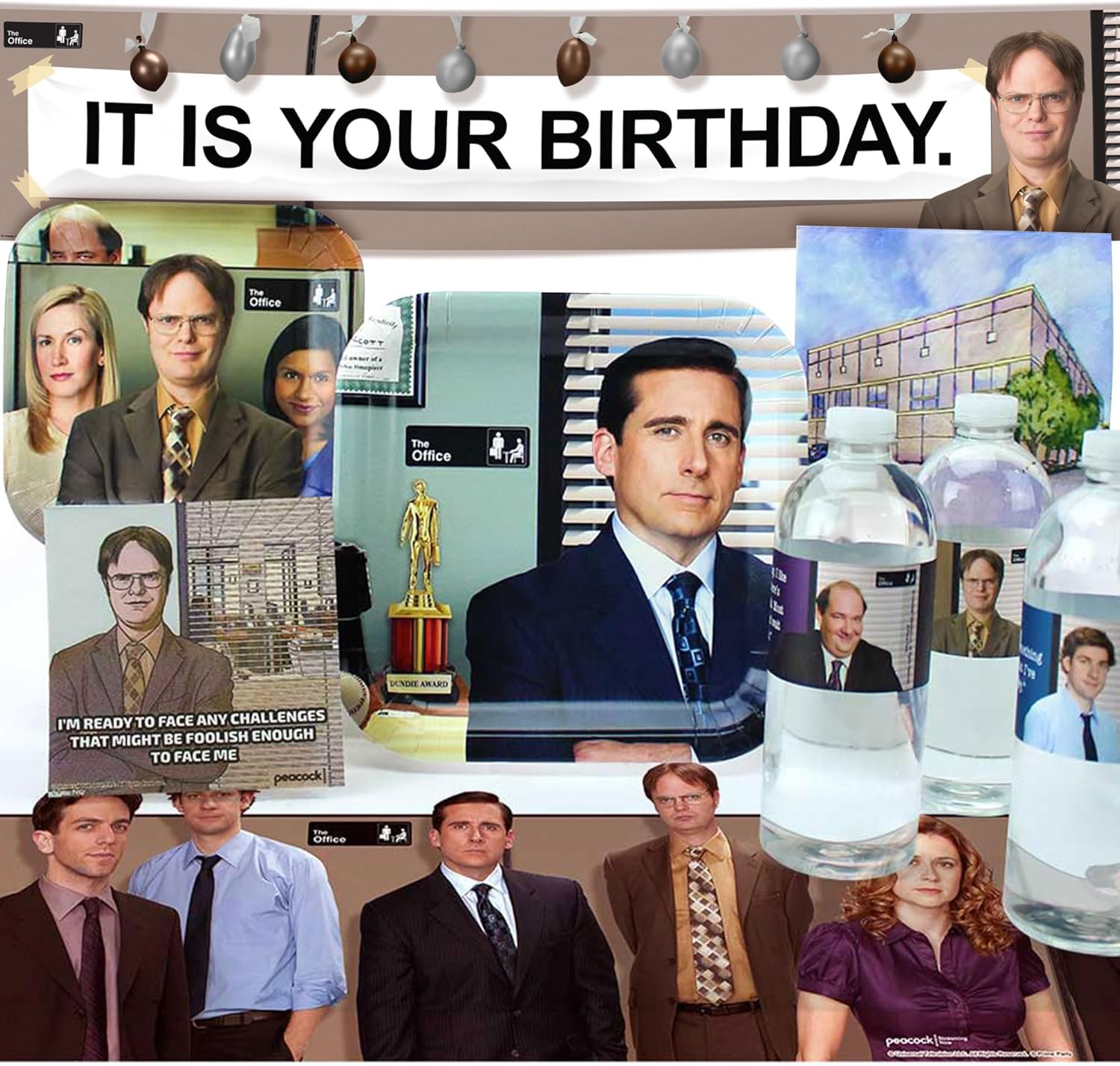 The Office (Standard Pack for 16) Party Kit: Dunder Mifflin Party Planning Committee Approved Party Pack: Paper Plates, Napkins, Table Covers, Dwight Schrute, Michael Scott, and More!