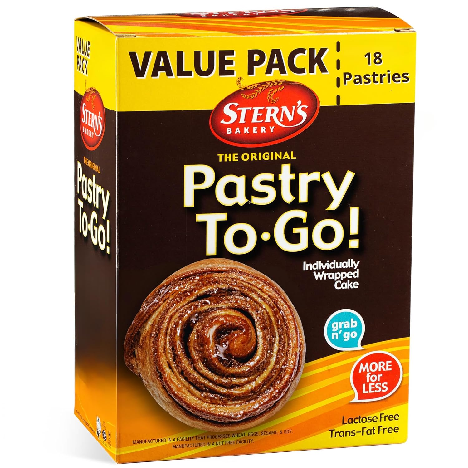 Cinnamon Buns Breakfast Pastry | 18 Pastries Individually Wrapped | Cinnamon Rolls Snack Cakes | Coffee Snacks | On the Go Snacks for Kids & Adults | Holiday, Birthdays, Parties | Stern’s Bakery