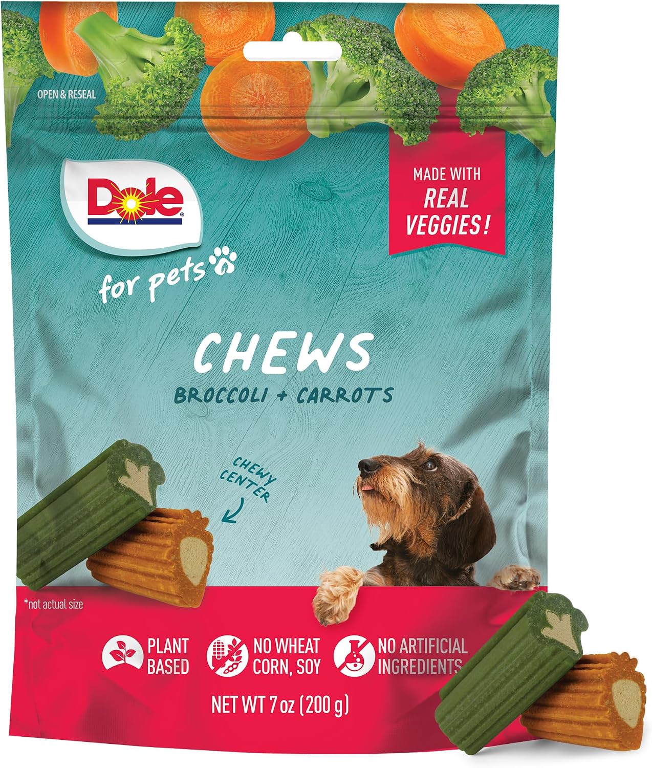 Dole for Pets Vegetable-Flavored Dog Chews, Broccoli Carrot, 7.05 Oz