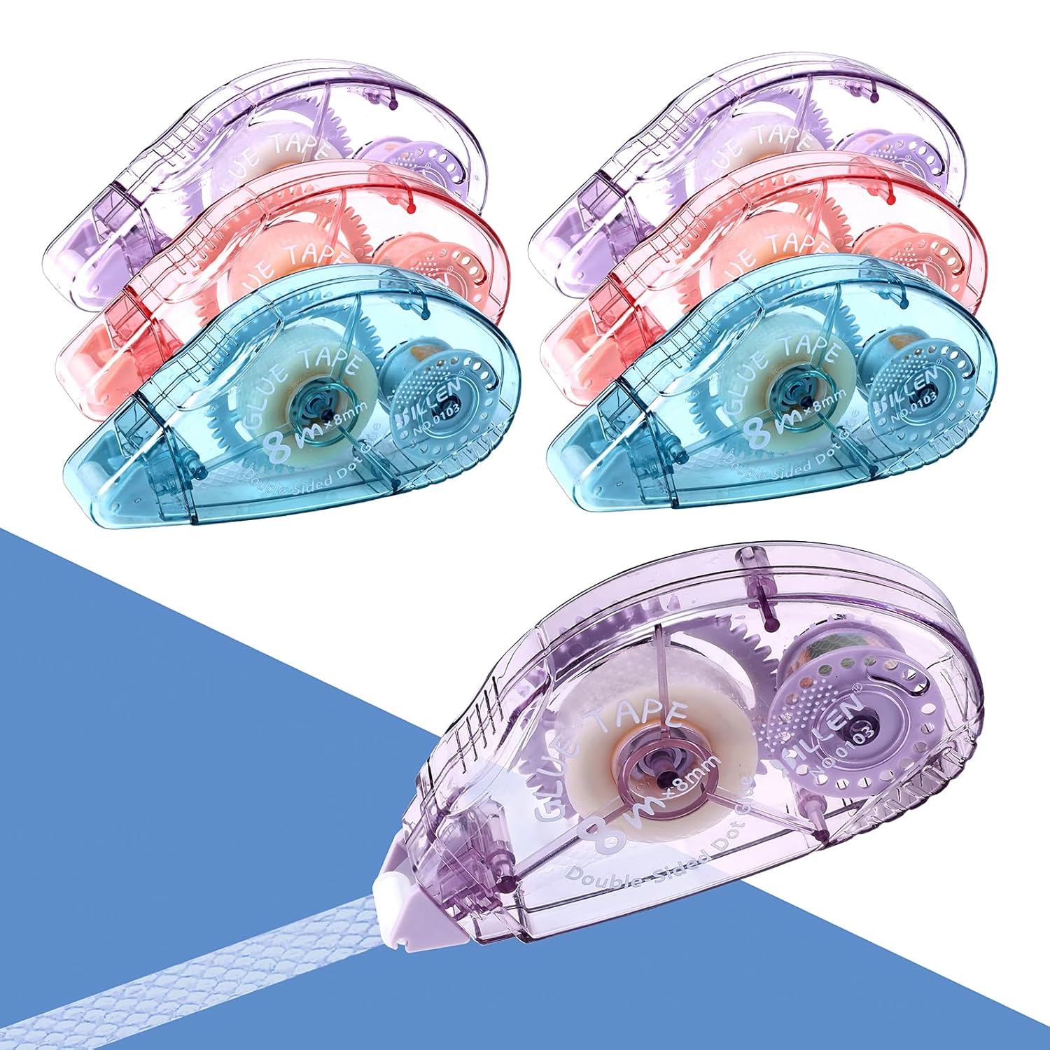 6 Pack Scrapbooking Supplies, 8m x 8mm Glue Tape Scrapbook Tape Double Sided Tape Dispenser Transparent Glue Roller Scrapbook Accessories for DIY Crafting Envelope Sealing (Pink&Purple&Blue)
