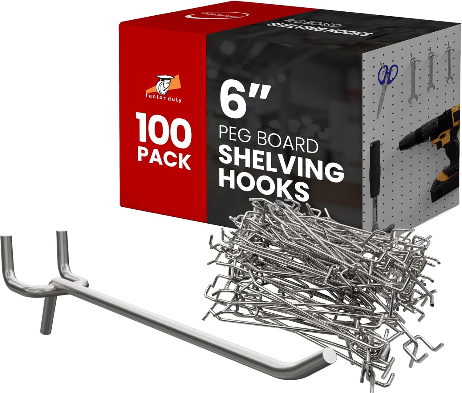 100 Pack PEG Board Pegboard Shelving Hooks 6" Length Wholesale Lot