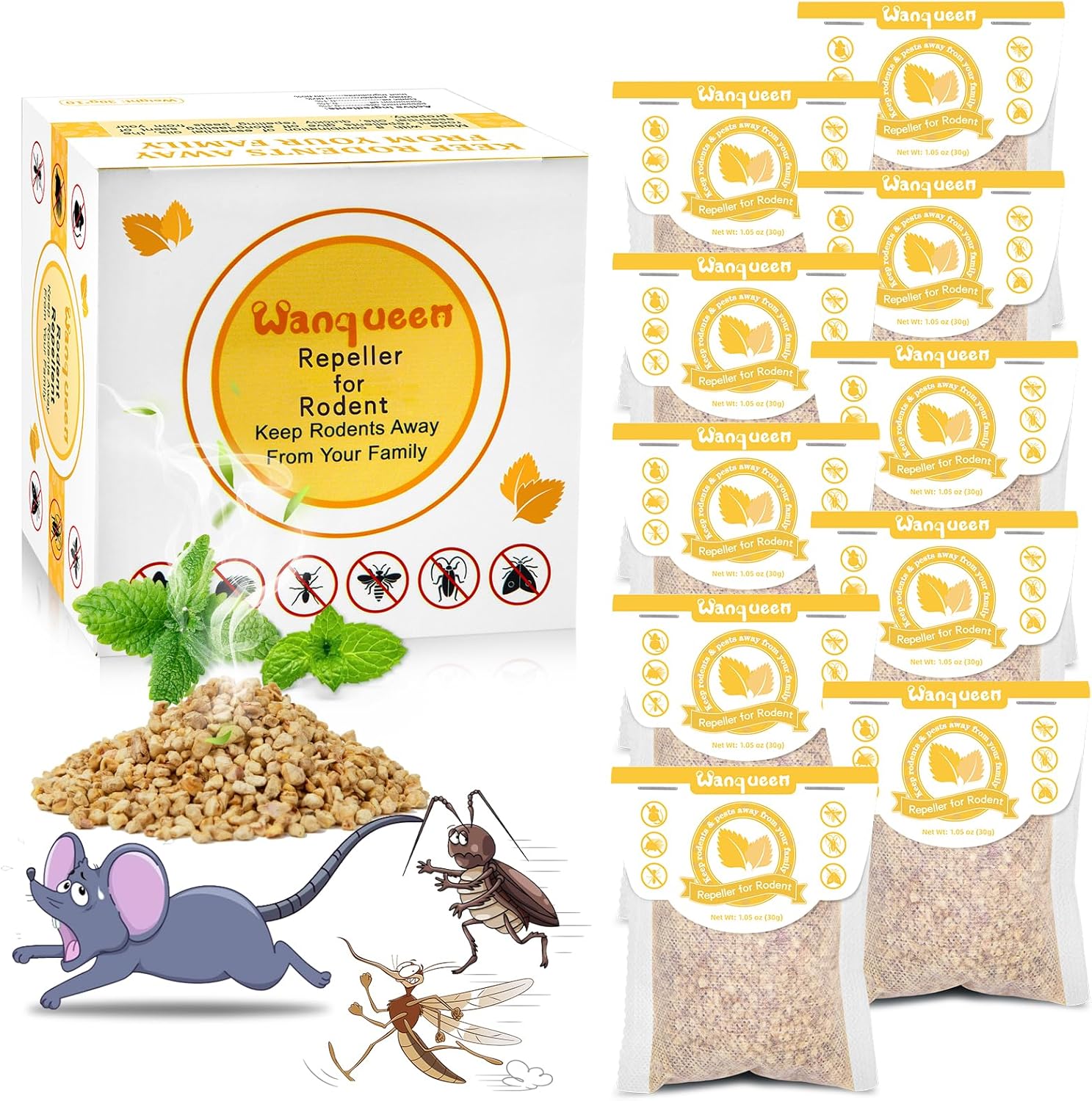 10 Pack Rodent Mouse Repellent Pouches Peppermint Oil to Repel Mice and Rats, Mouse Repeller Pest Repellent Pouches Mice Repeller for House Mouse Deterrent Indoor