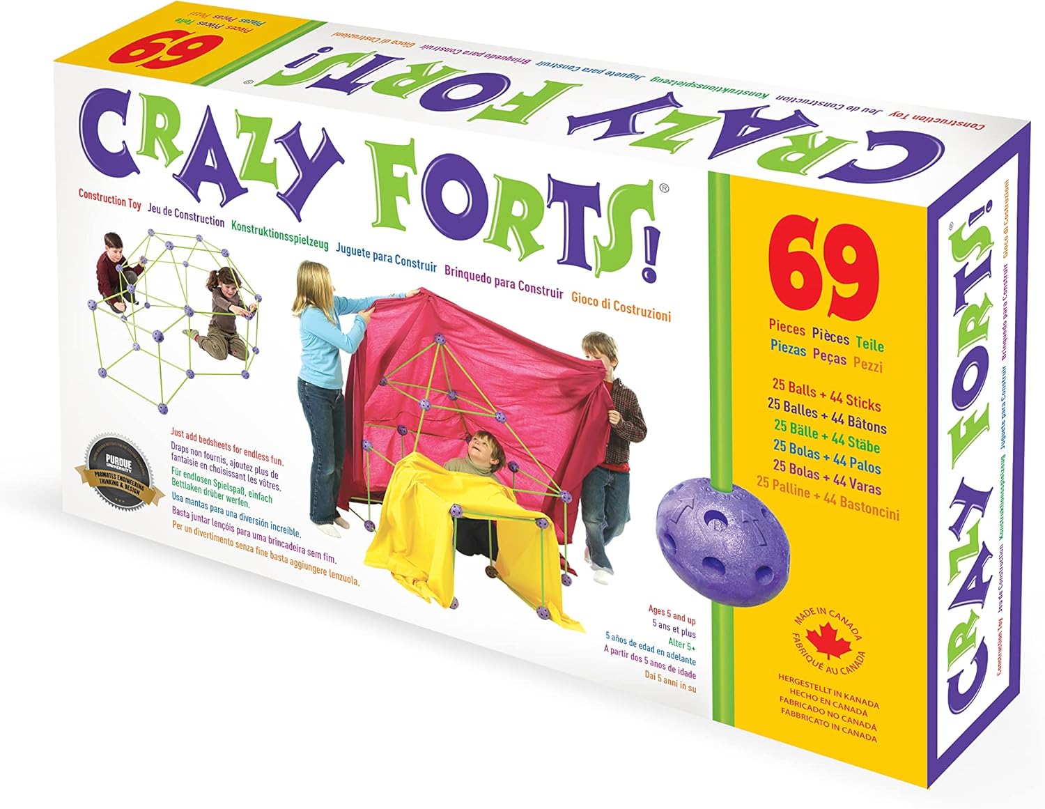 Crazy Forts Standard edition, Purple, 69 pieces, Fort Building Kit for Kids, Indoor or Outdoor STEM Playhouse Construction Toy